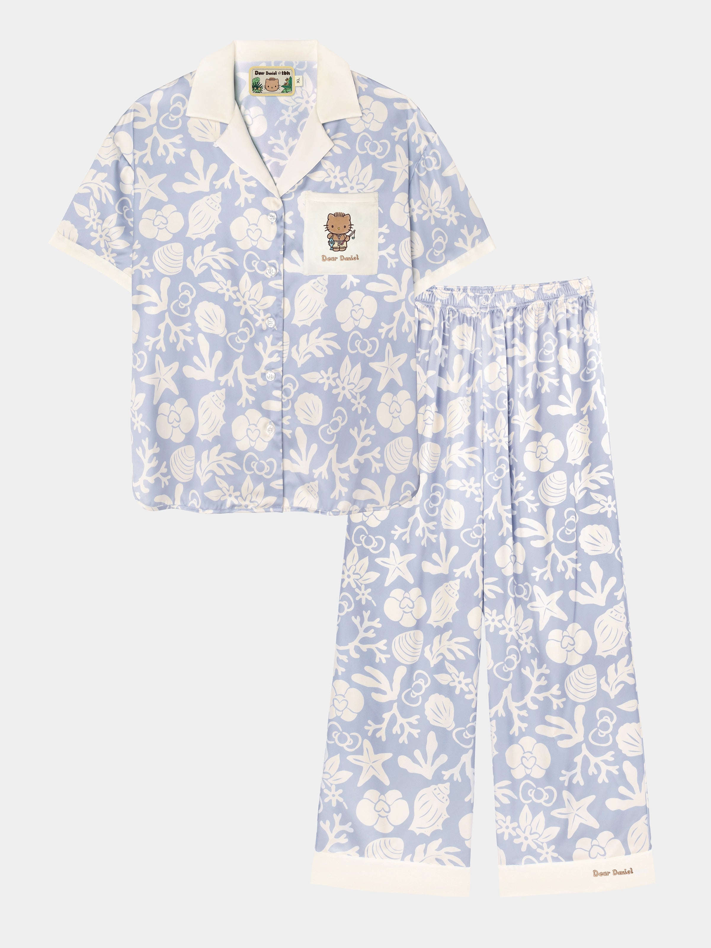"Dear Daniel" Satin Loungewear Set Short Sleeve – Breezy Blue