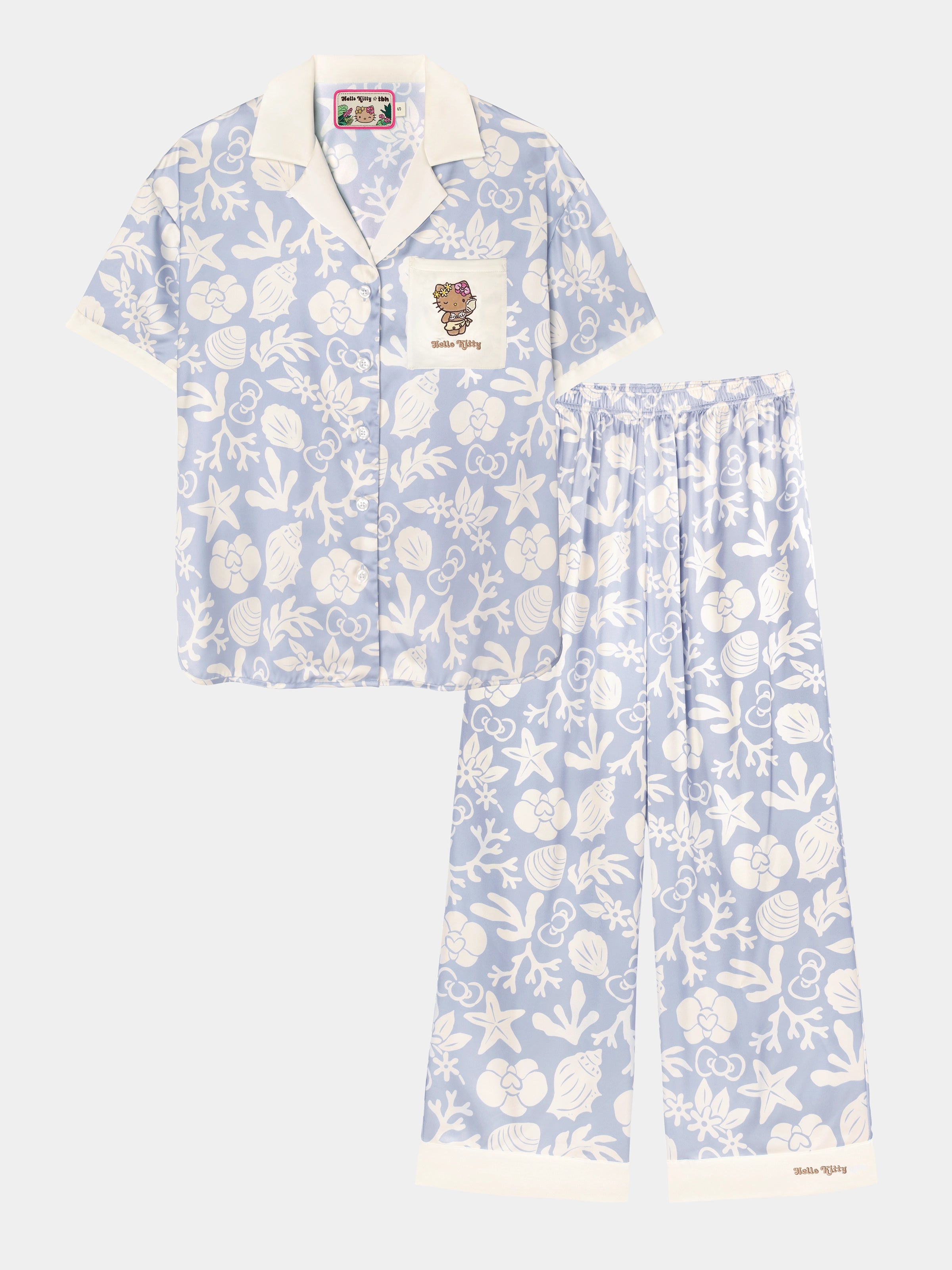 "Hello Kitty" Satin Loungewear Set Short Sleeve – Breezy Blue