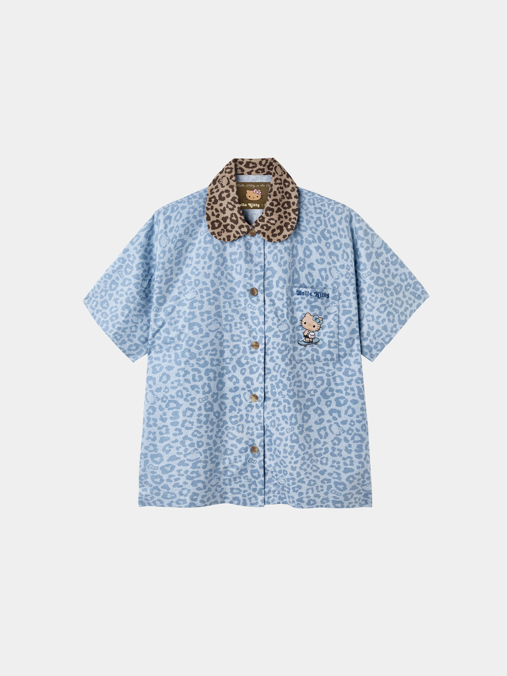 "Hello Kitty" Tencel Cotton Blend Loungewear Set Short Sleeve & Pants – Denim Leopard
