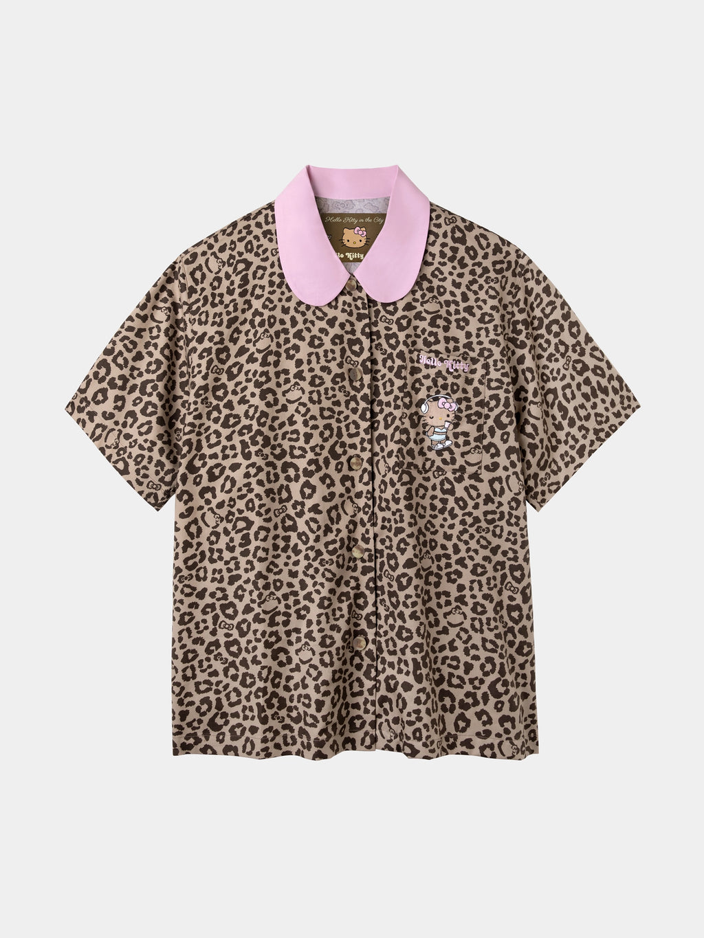 "Hello Kitty" Tencel Cotton Blend Loungewear Set Short Sleeve & Pants – Leopard