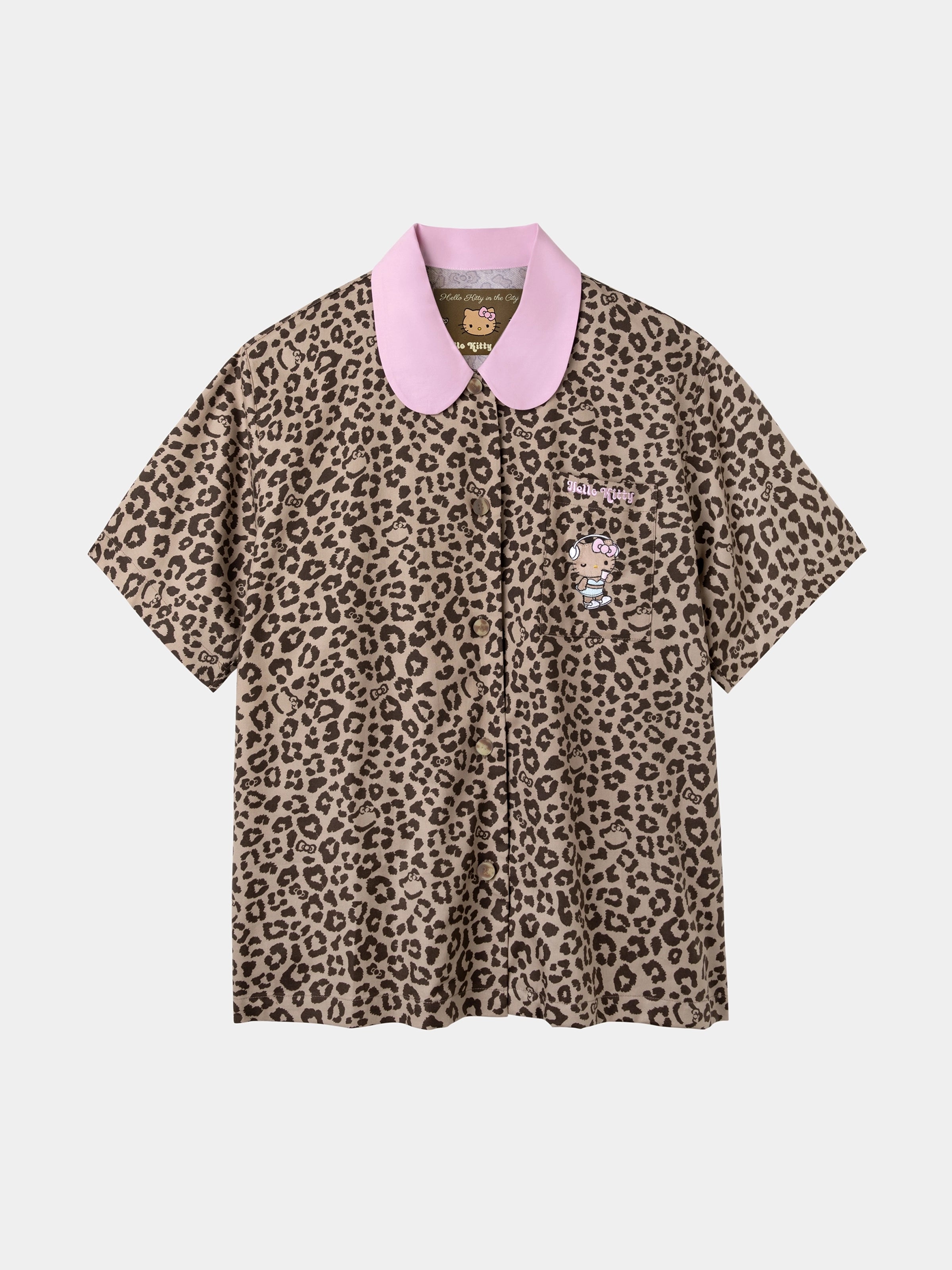 "Hello Kitty" Tencel Cotton Blend Loungewear Set Short Sleeve & Pants – Leopard