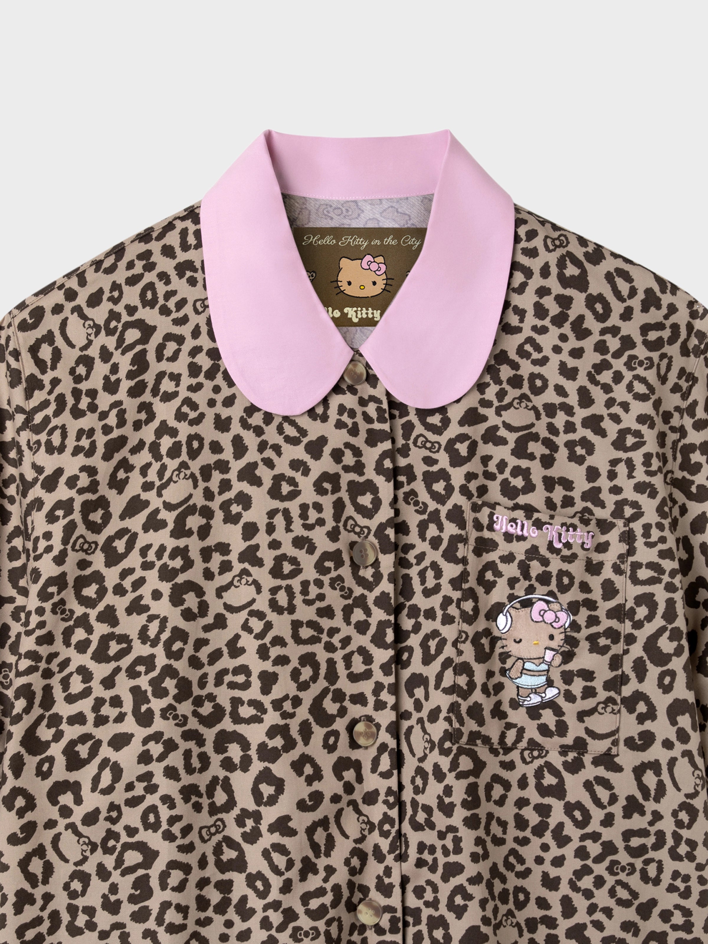 "Hello Kitty" Tencel Cotton Blend Loungewear Set Short Sleeve & Pants – Leopard