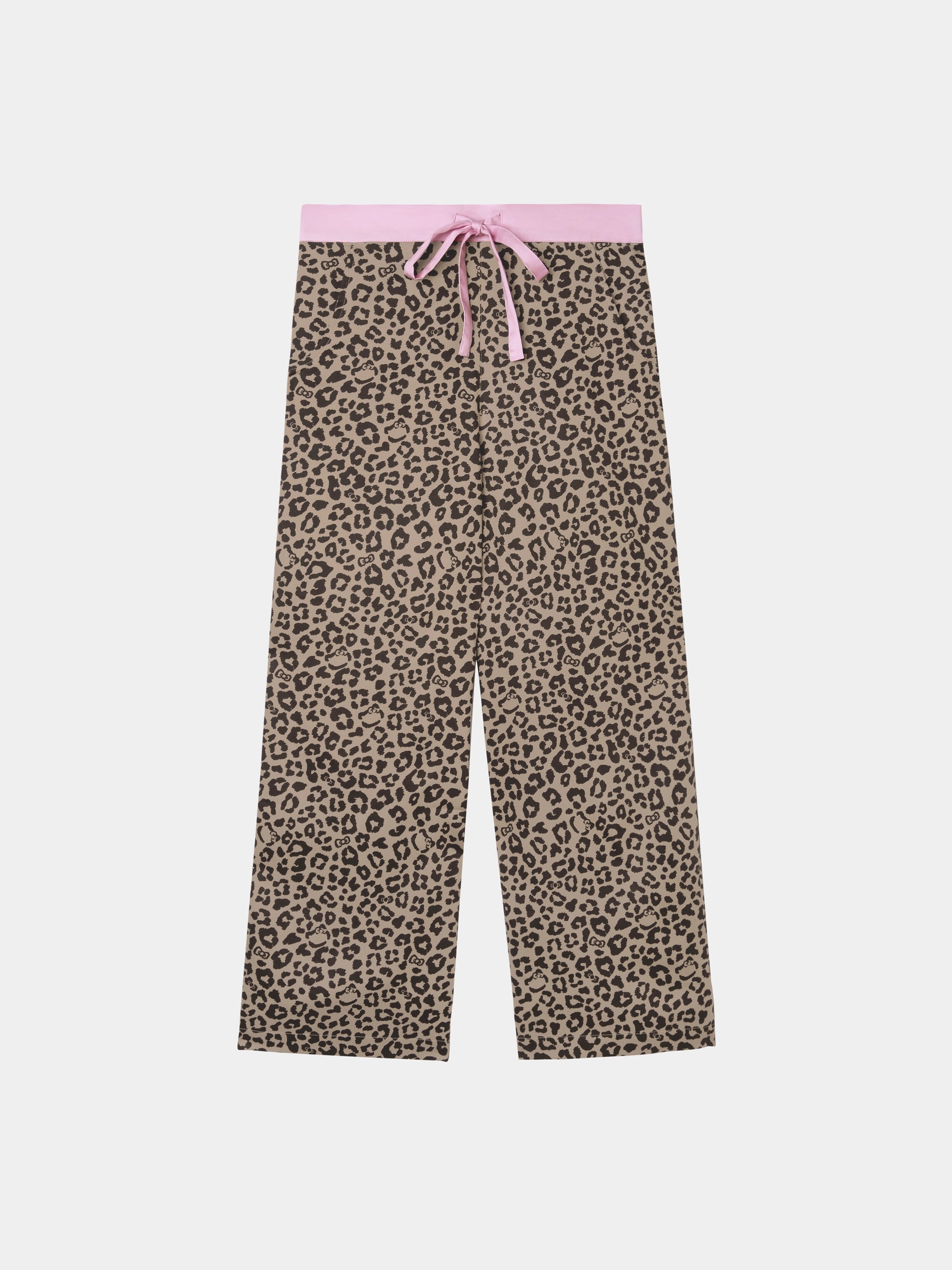 "Hello Kitty" Tencel Cotton Blend Loungewear Set Short Sleeve & Pants – Leopard