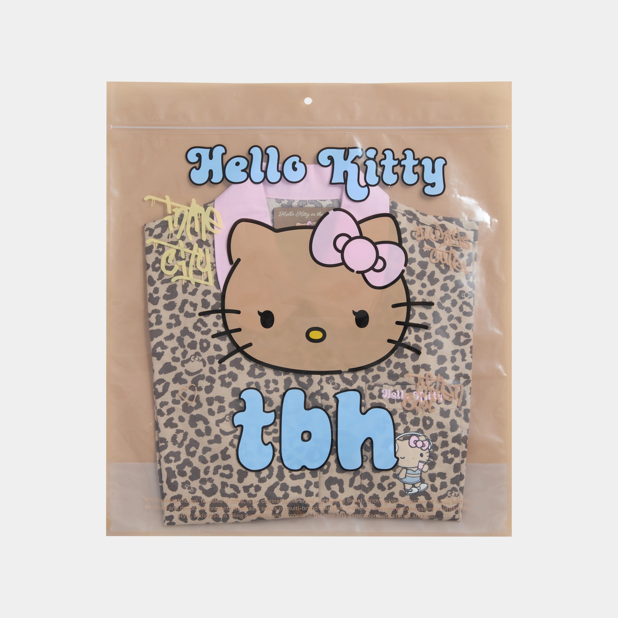 "Hello Kitty" Tencel Cotton Blend Loungewear Set Short Sleeve & Pants – Leopard