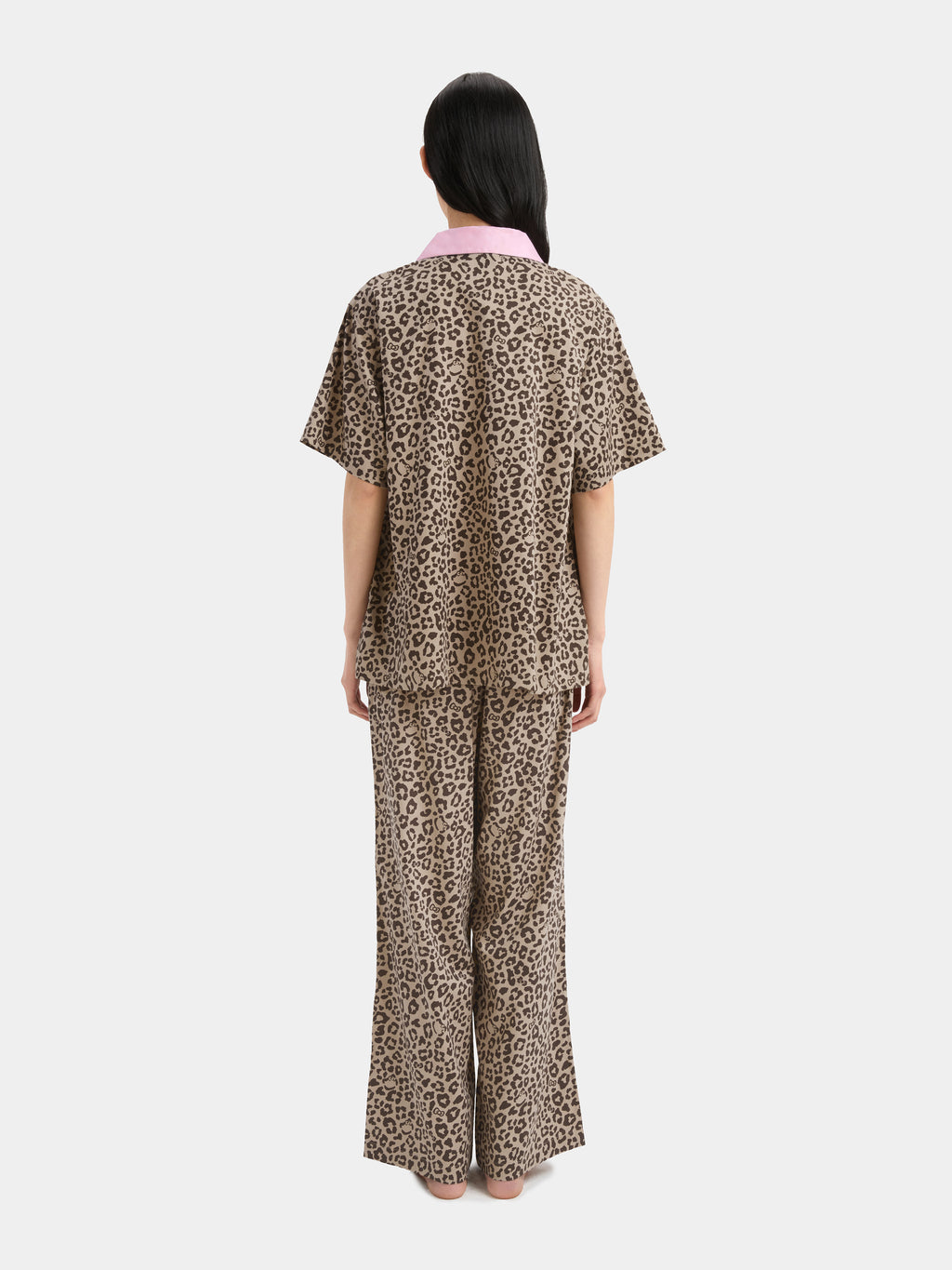 "Hello Kitty" Tencel Cotton Blend Loungewear Set Short Sleeve & Pants – Leopard
