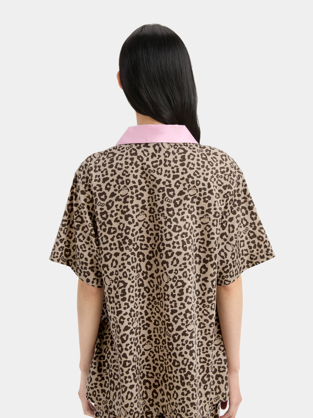 "Hello Kitty" Tencel Cotton Blend Loungewear Set Short Sleeve & Pants – Leopard
