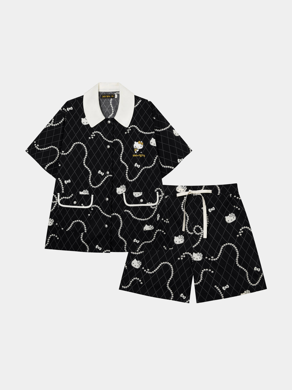 "Hello Kitty" Tencel Cotton Blend Loungewear Set Short Sleeve – Pearl Necklace