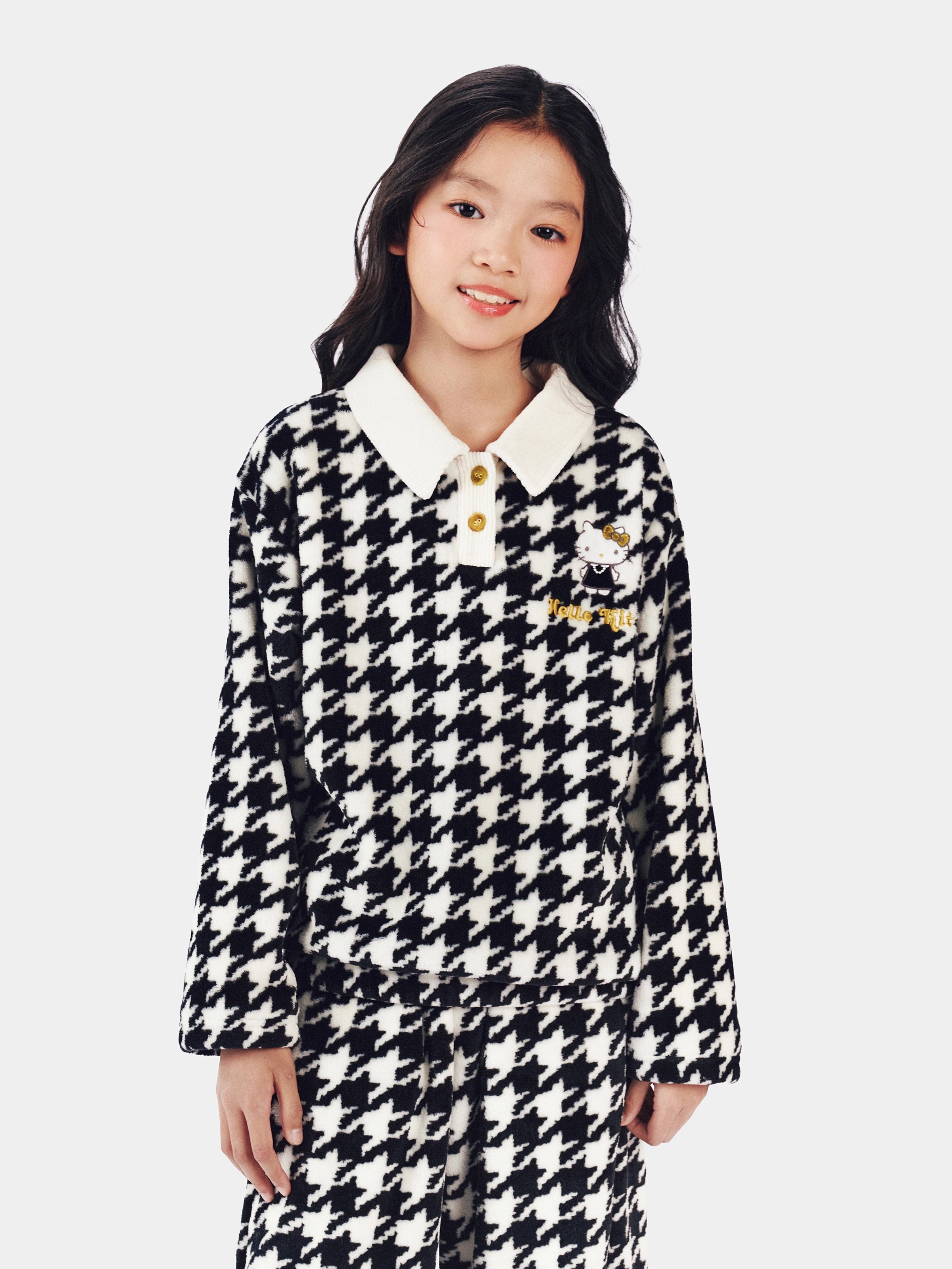 Kids Flannel Loungewear Set Houndstooth