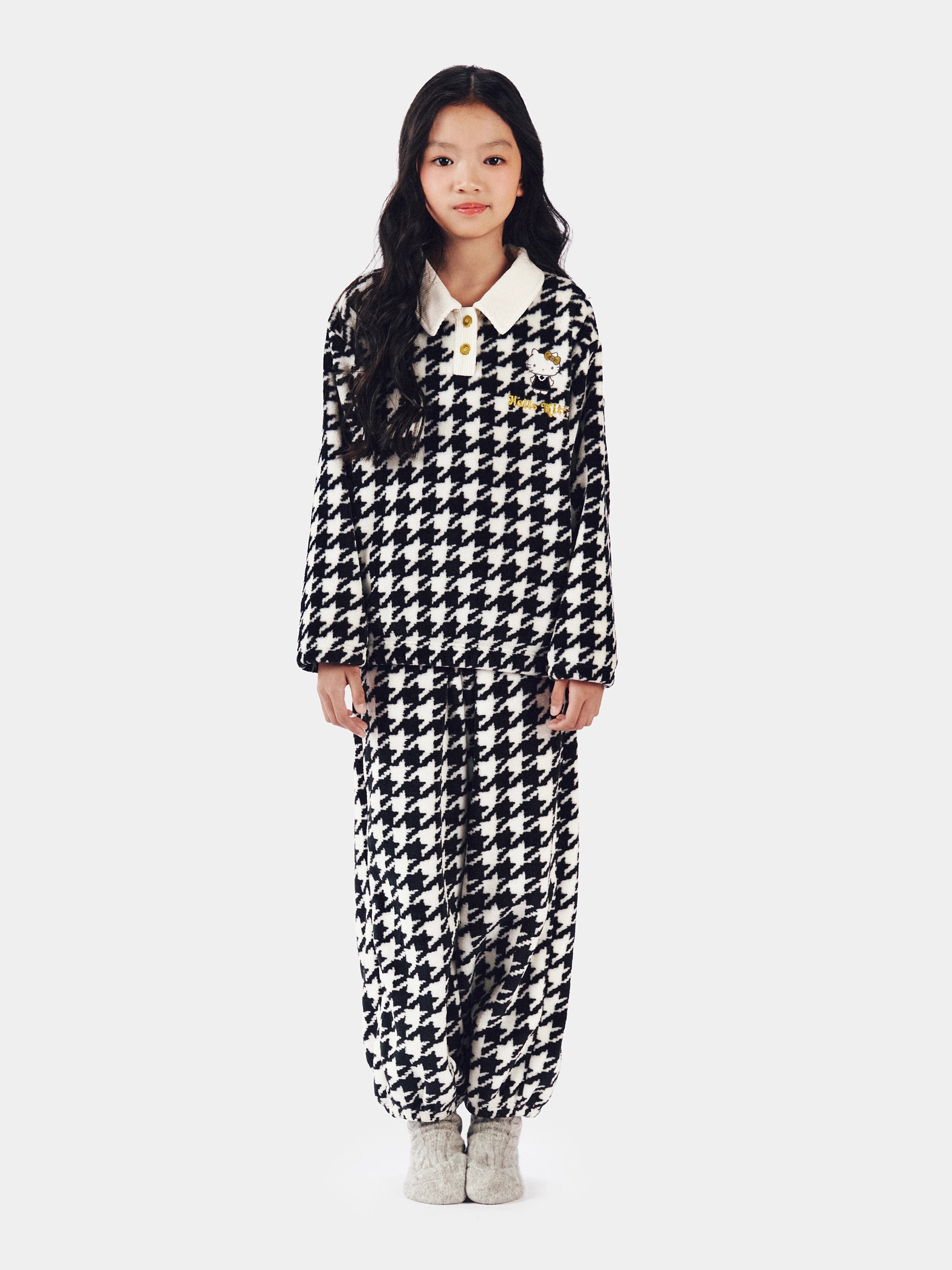 Kids Flannel Loungewear Set Houndstooth