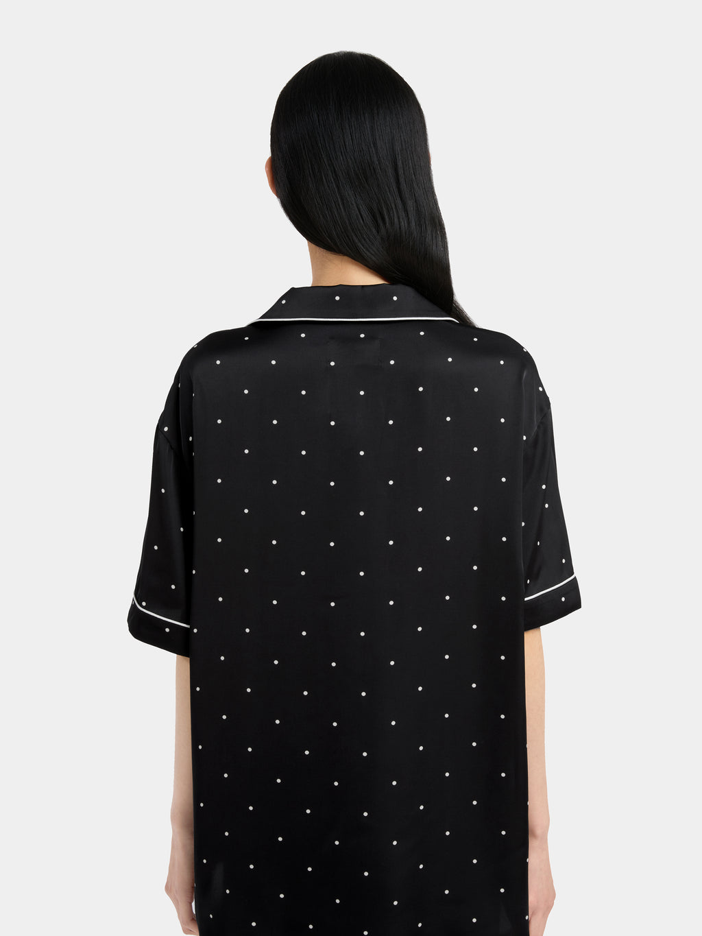 "Panda PomPom" Satin Loungewear Set Short Sleeve & Pants – Black Polka Dot
