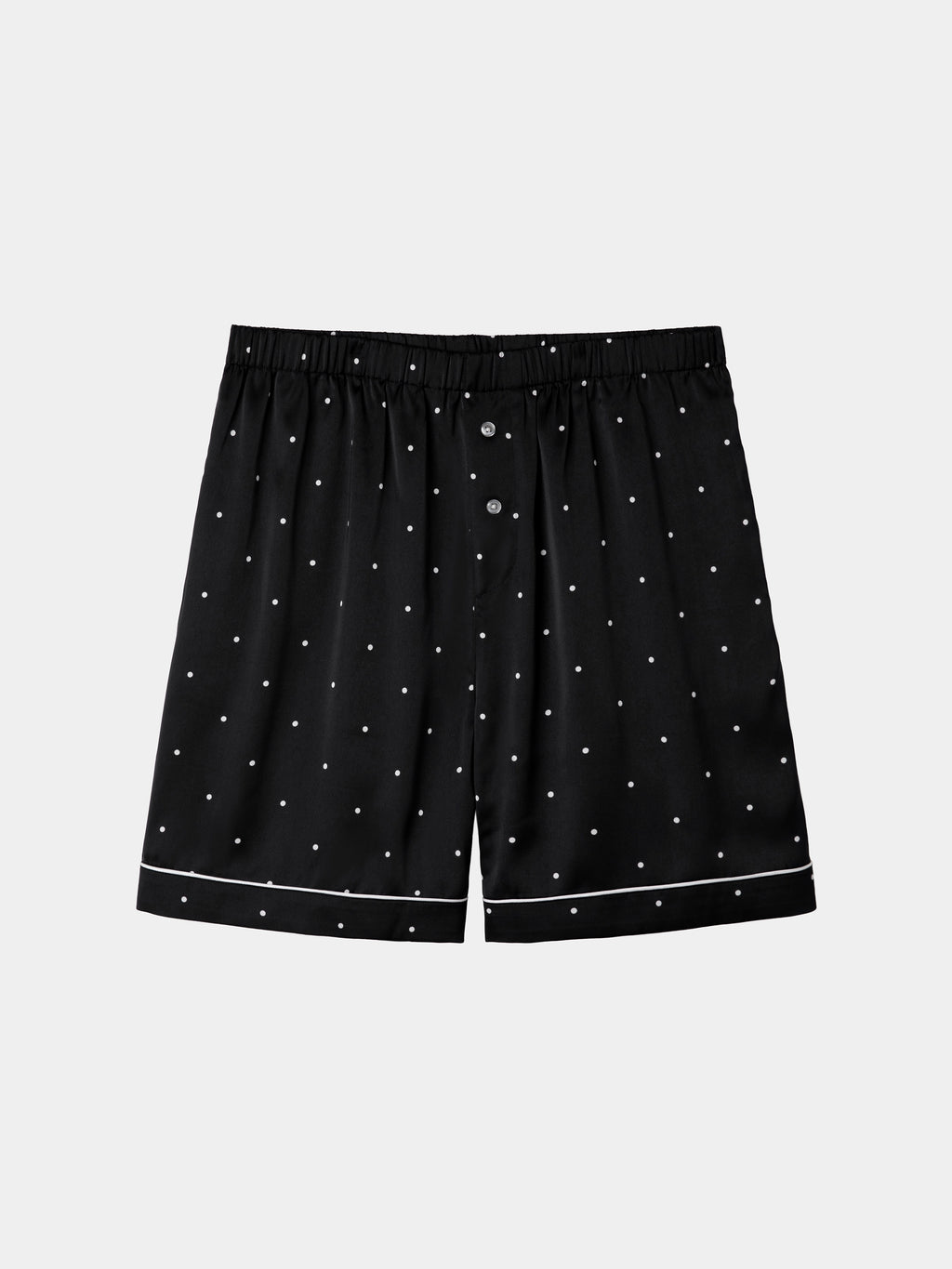 "Panda PomPom" Satin Loungewear Set Short Sleeve – Black Polka Dot