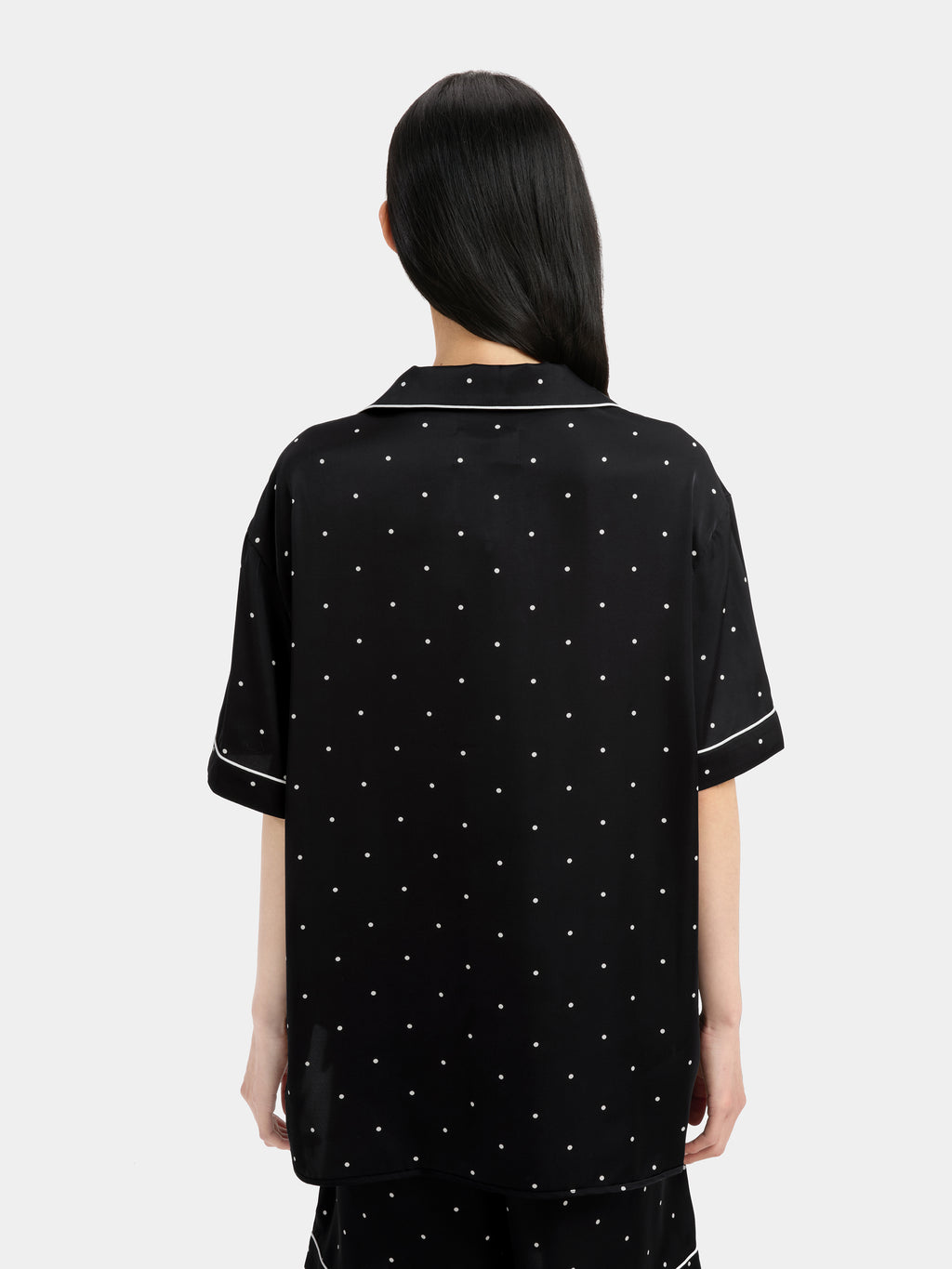 "Panda PomPom" Satin Loungewear Set Short Sleeve – Black Polka Dot