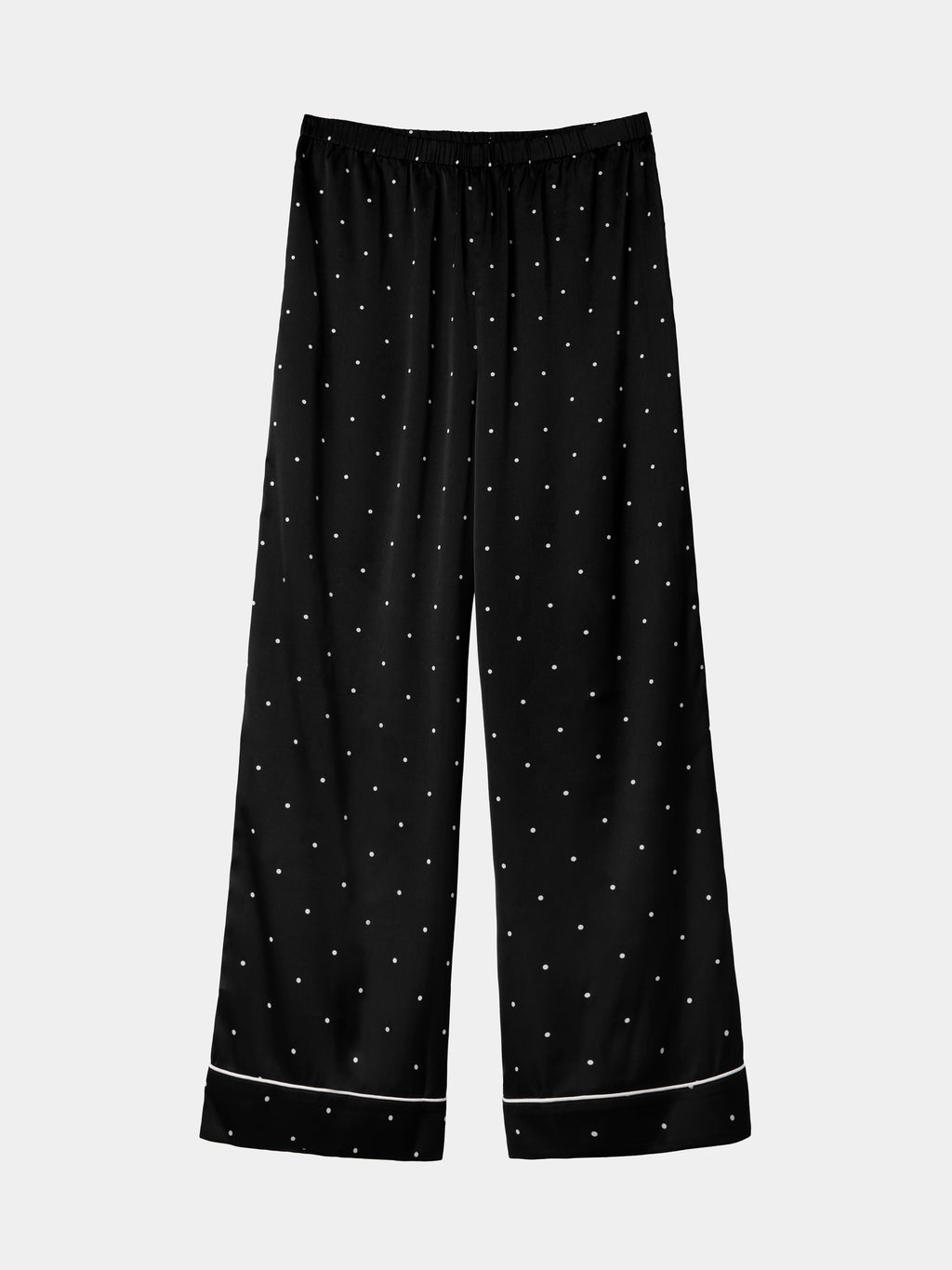 "Panda PomPom" Satin Loungewear Set Short Sleeve & Pants – Black Polka Dot