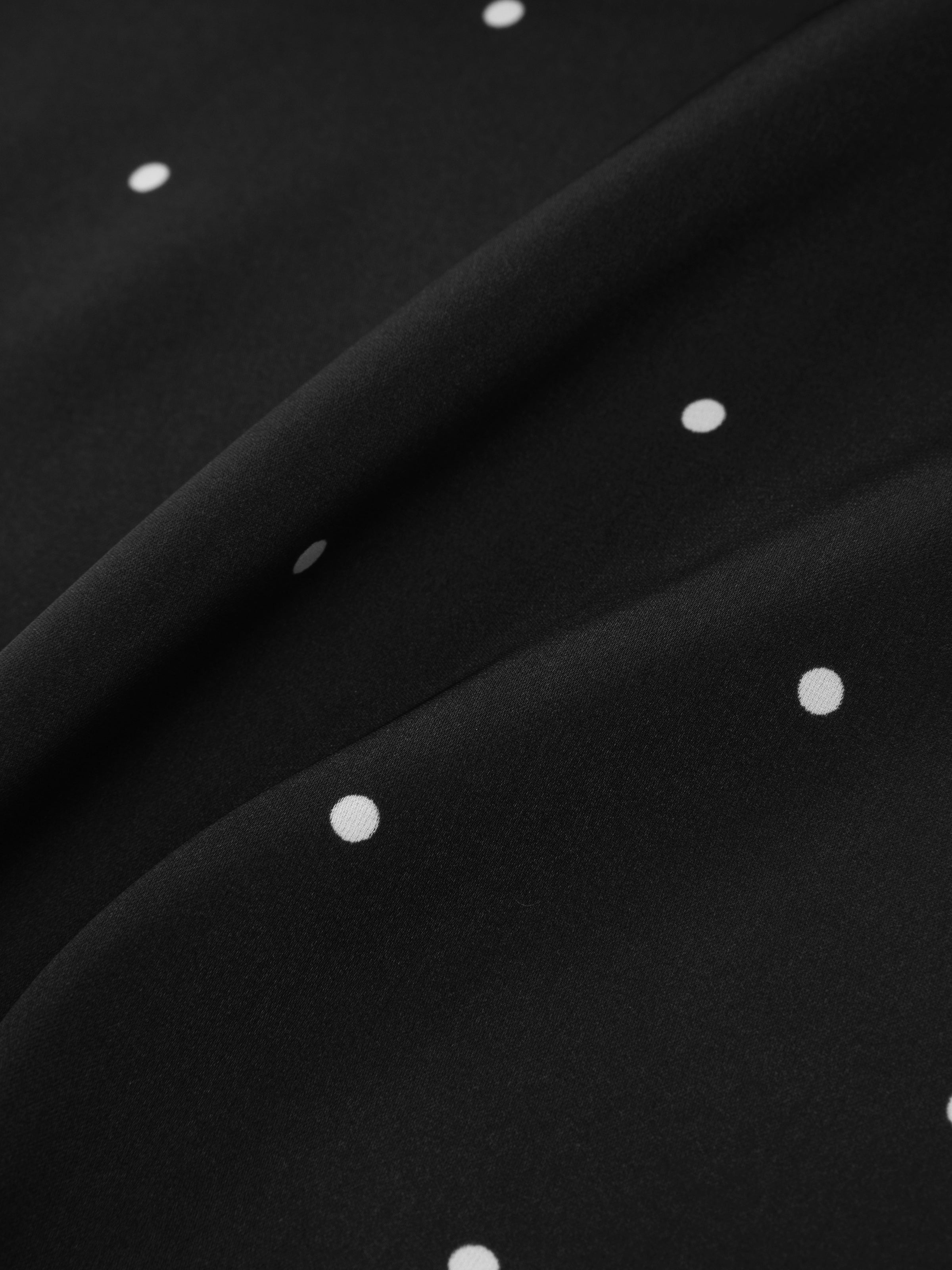 "Panda PomPom" Satin Loungewear Set Short Sleeve & Pants – Black Polka Dot