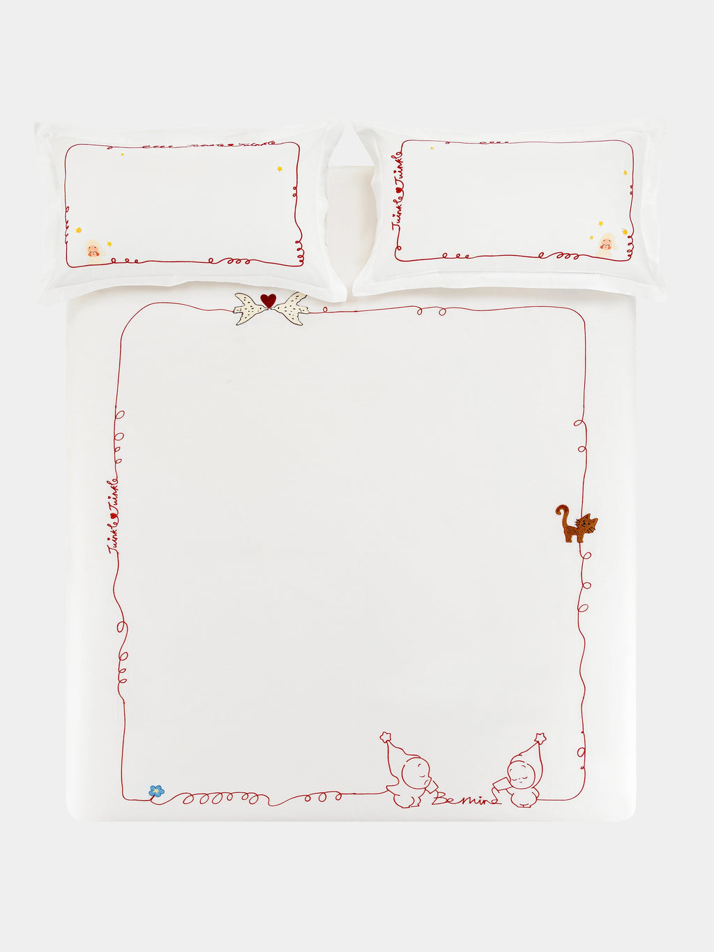 "tbh × TWINKLE TWINKLE" Embroidered Cotton Satin Bedding Set – Manuscript of Love