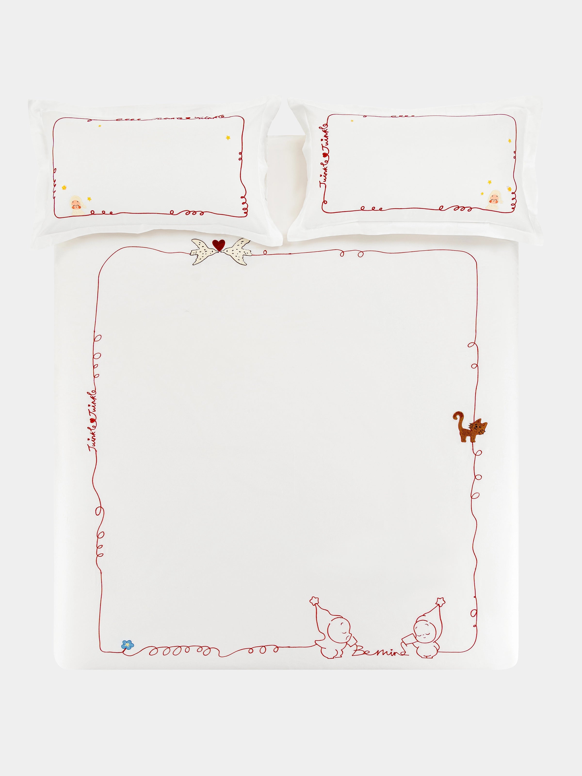 "tbh × TWINKLE TWINKLE" Embroidered Cotton Satin Bedding Set – Manuscript of Love