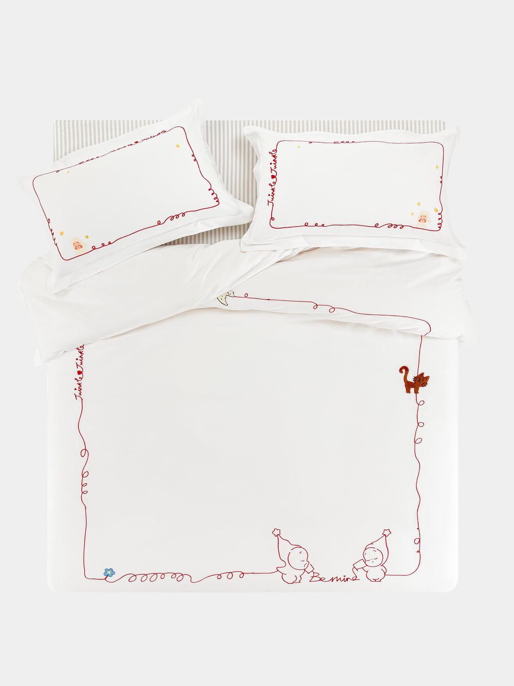"tbh × TWINKLE TWINKLE" Embroidered Cotton Satin Bedding Set – Manuscript of Love