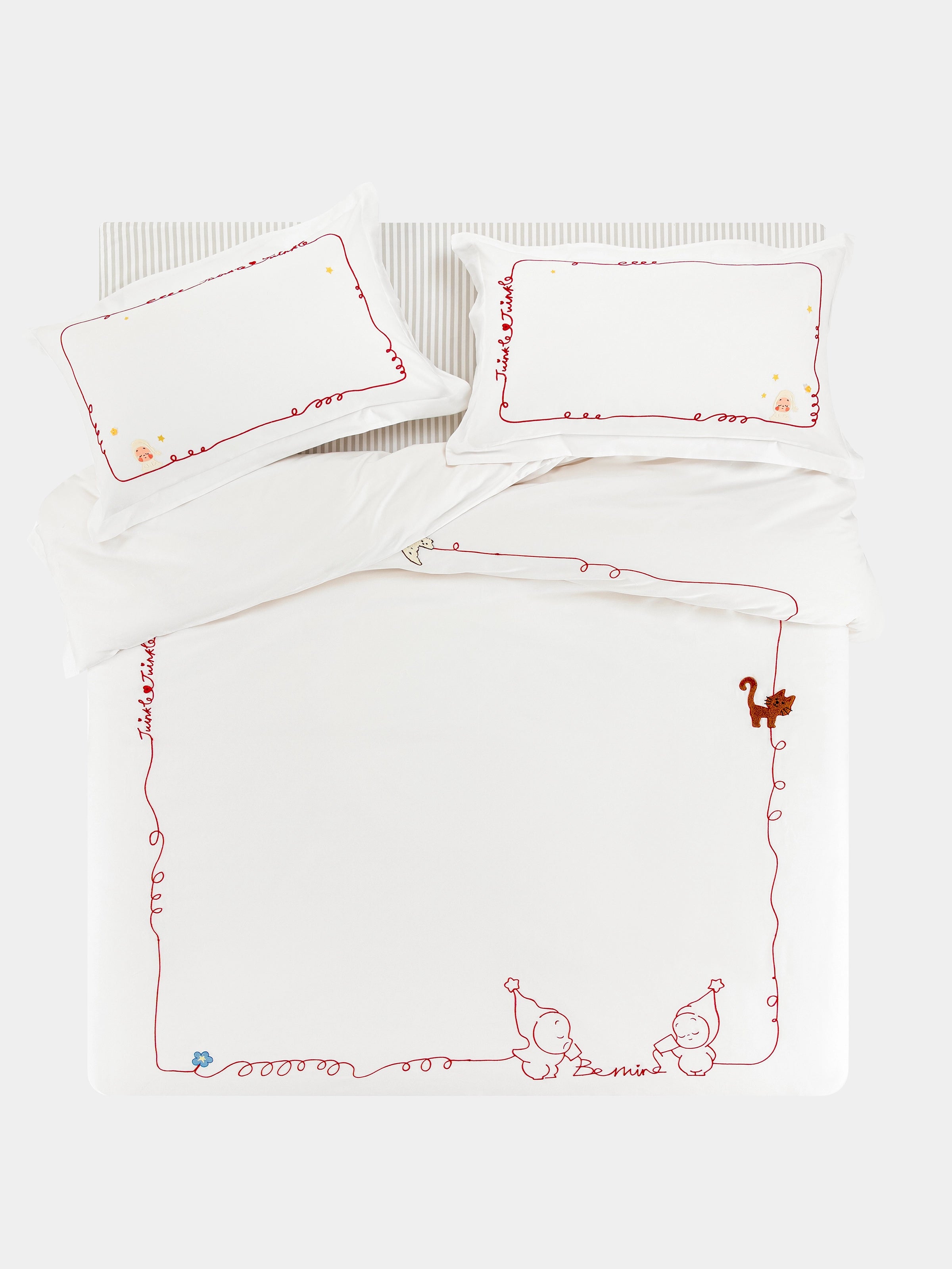 "tbh × TWINKLE TWINKLE" Embroidered Cotton Satin Bedding Set – Manuscript of Love