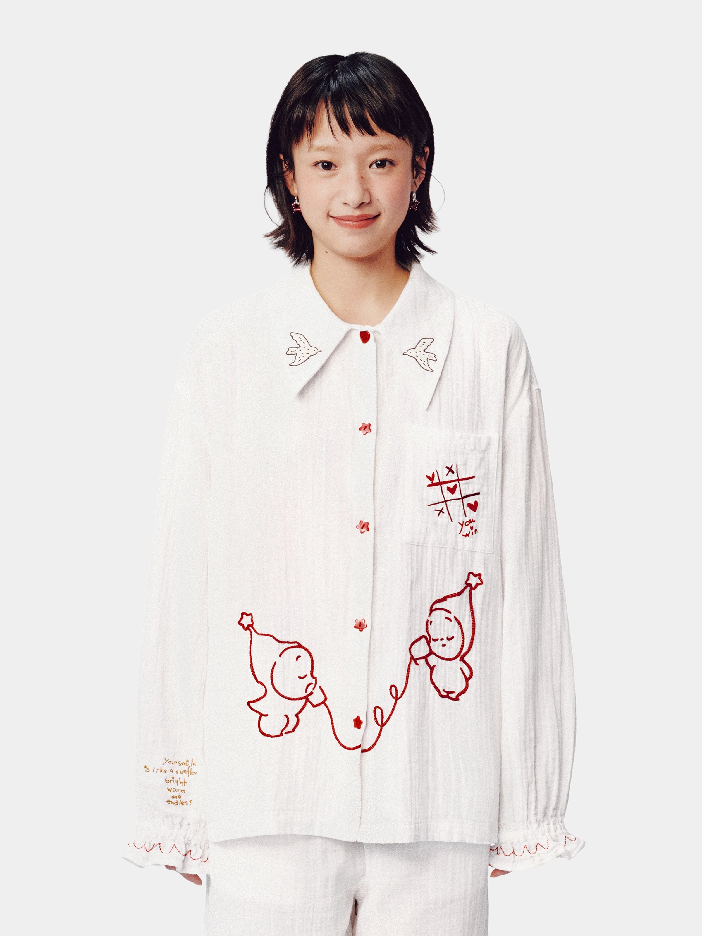 "tbh × TWINKLE TWINKLE"刺繡雙層紗純棉家居服套裝－愛的手稿