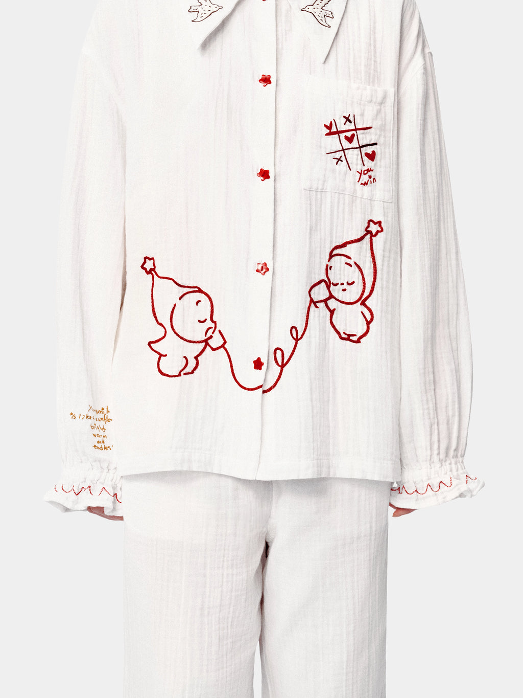 "tbh × TWINKLE TWINKLE"刺繡雙層紗純棉家居服套裝－愛的手稿