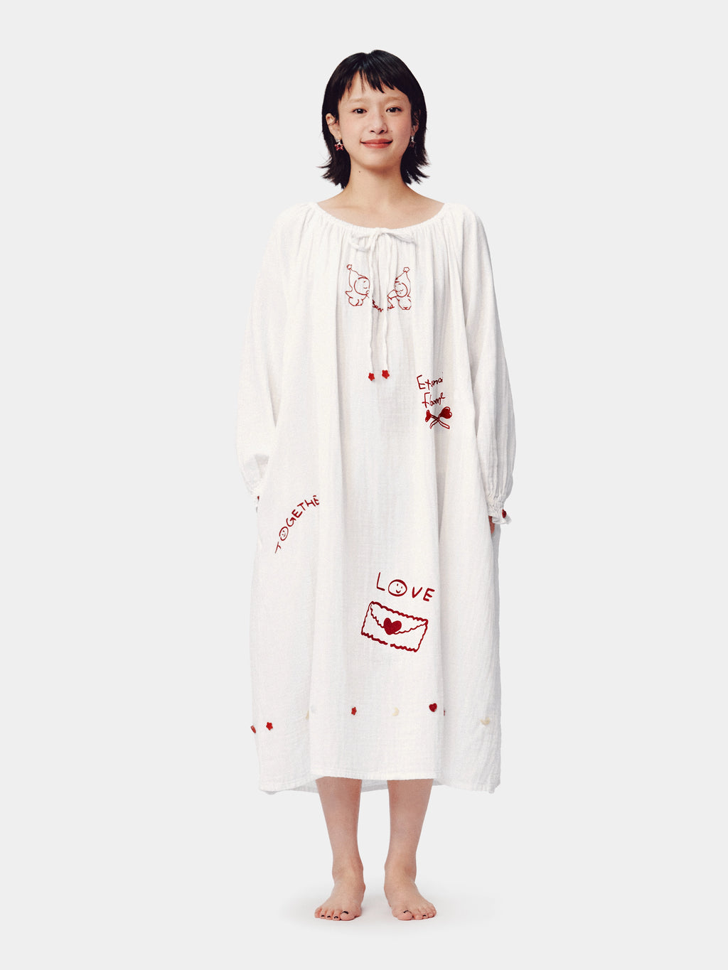 "tbh × TWINKLE TWINKLE" Embroidered Double-Layer Gauze Cotton Nightgown – Manuscript of Love