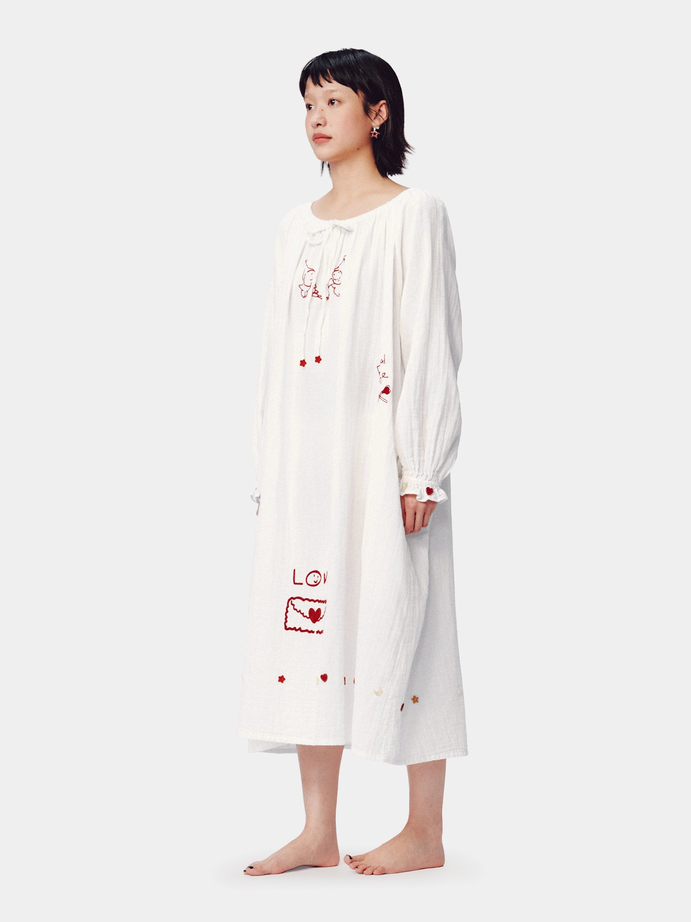 "tbh × TWINKLE TWINKLE" Embroidered Double-Layer Gauze Cotton Nightgown – Manuscript of Love