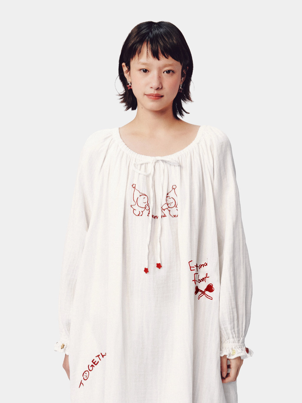 "tbh × TWINKLE TWINKLE" Embroidered Double-Layer Gauze Cotton Nightgown – Manuscript of Love