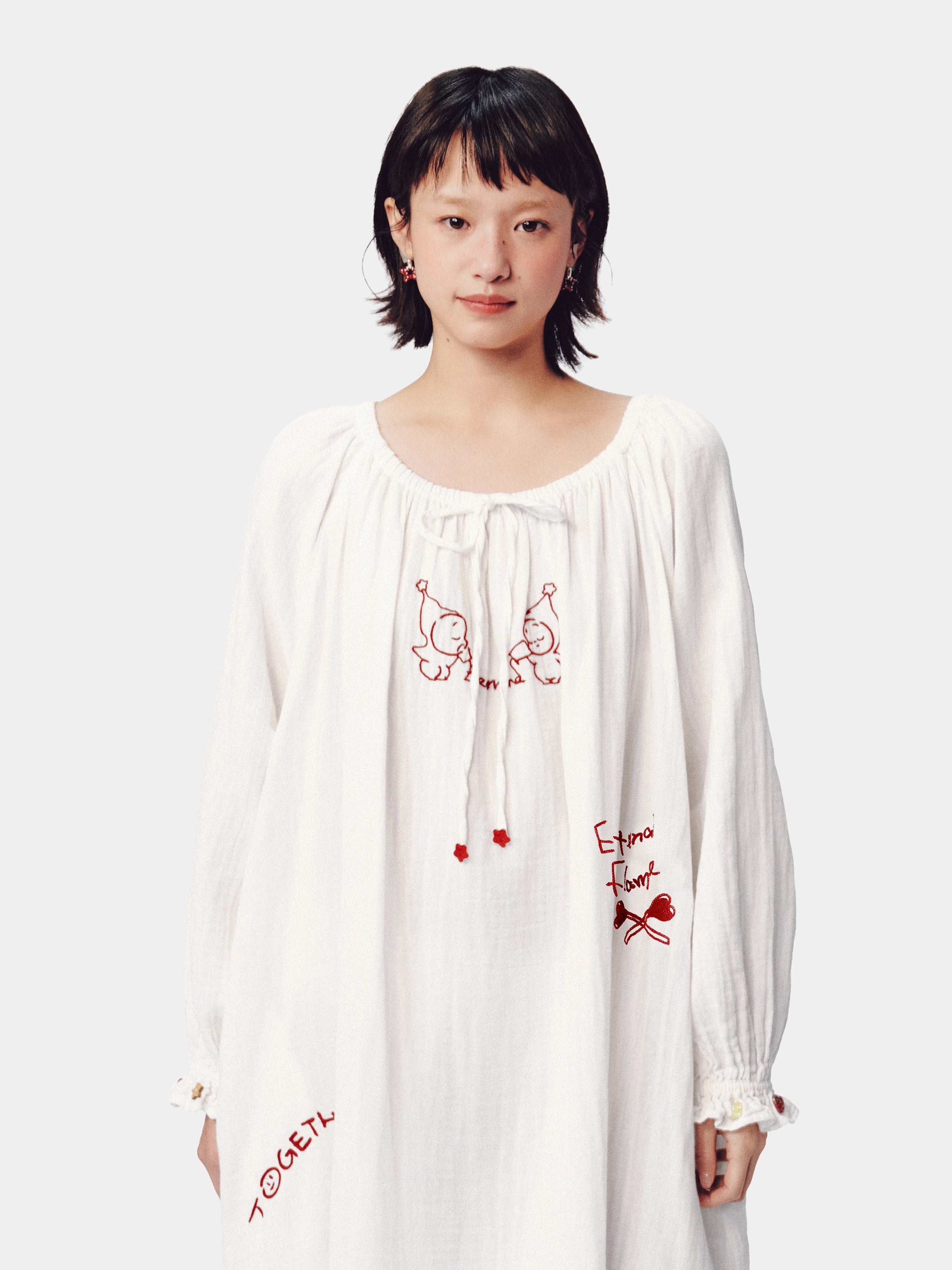 "tbh × TWINKLE TWINKLE" Embroidered Double-Layer Gauze Cotton Nightgown – Manuscript of Love