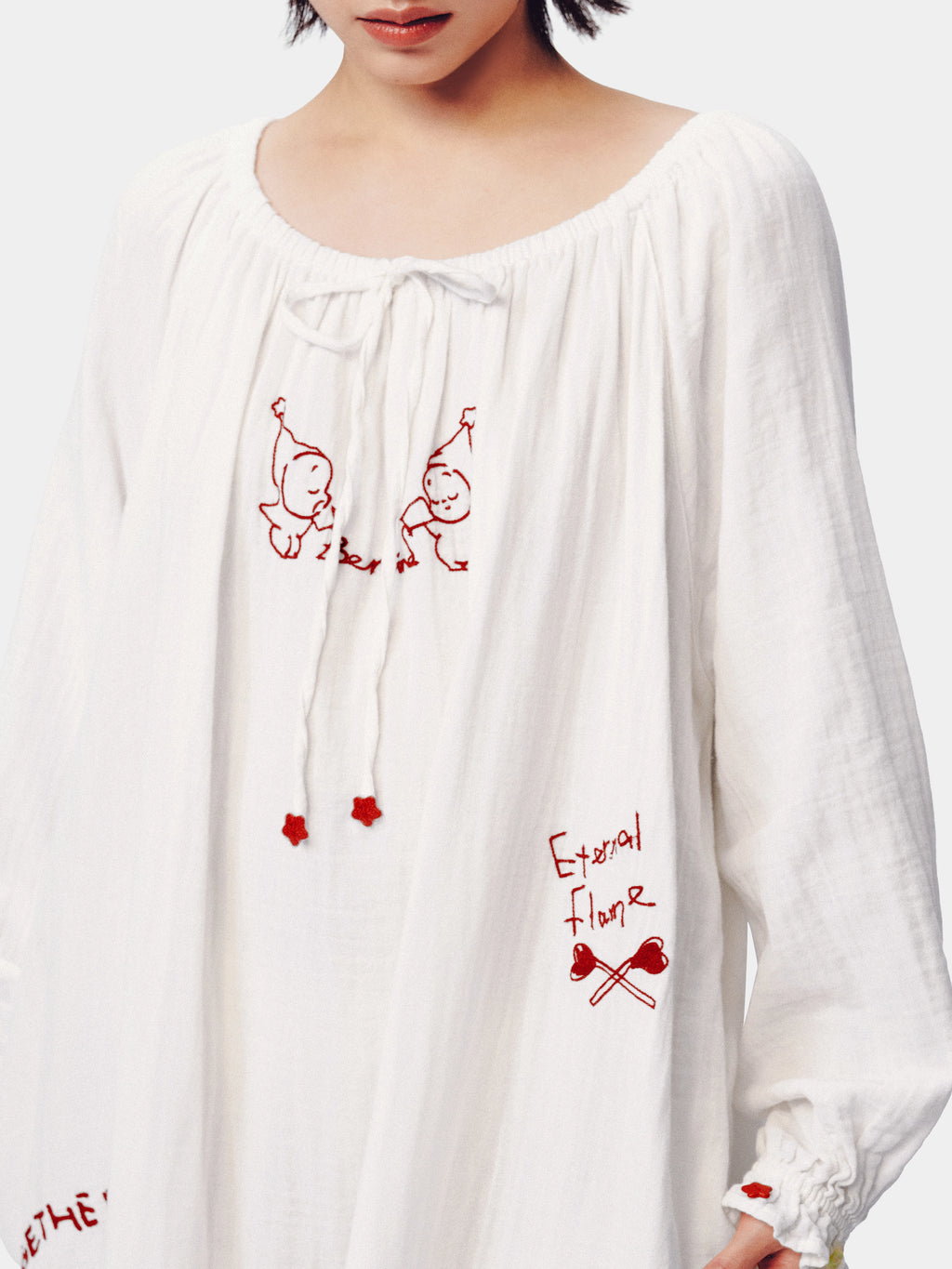 "tbh × TWINKLE TWINKLE" Embroidered Double-Layer Gauze Cotton Nightgown – Manuscript of Love
