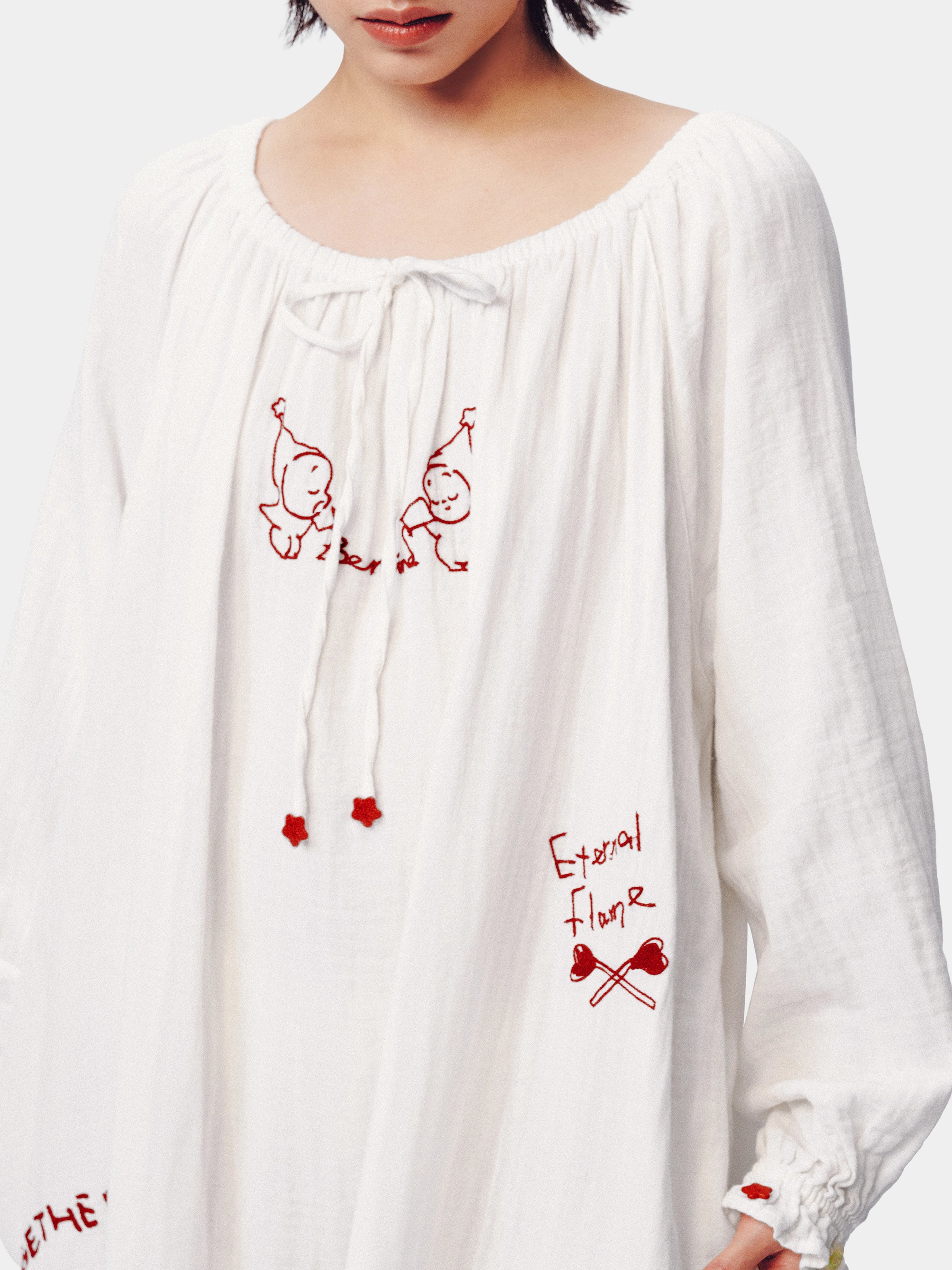 "tbh × TWINKLE TWINKLE" Embroidered Double-Layer Gauze Cotton Nightgown – Manuscript of Love