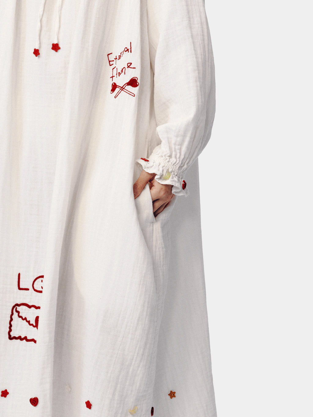 "tbh × TWINKLE TWINKLE" Embroidered Double-Layer Gauze Cotton Nightgown – Manuscript of Love