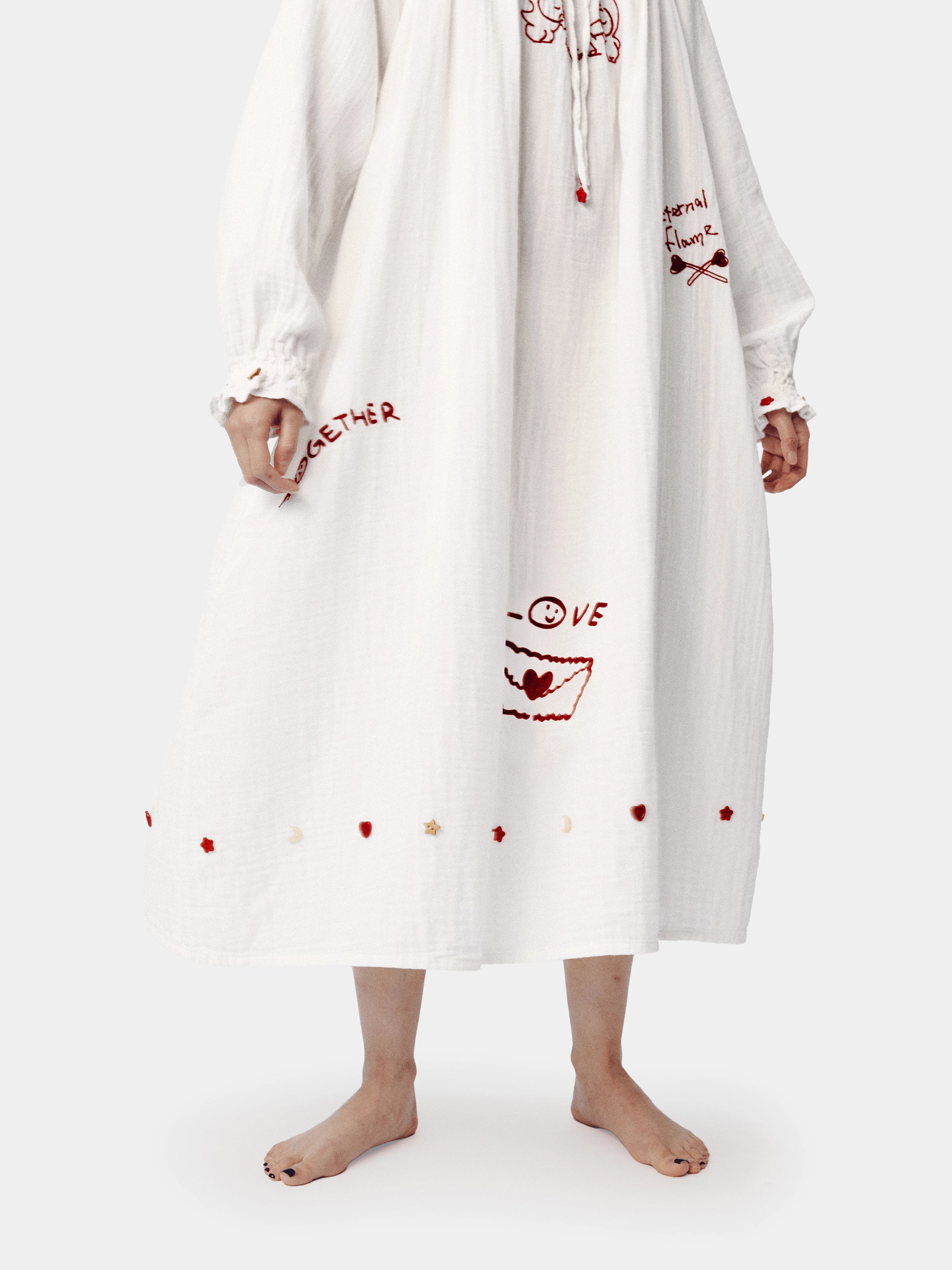 "tbh × TWINKLE TWINKLE" Embroidered Double-Layer Gauze Cotton Nightgown – Manuscript of Love