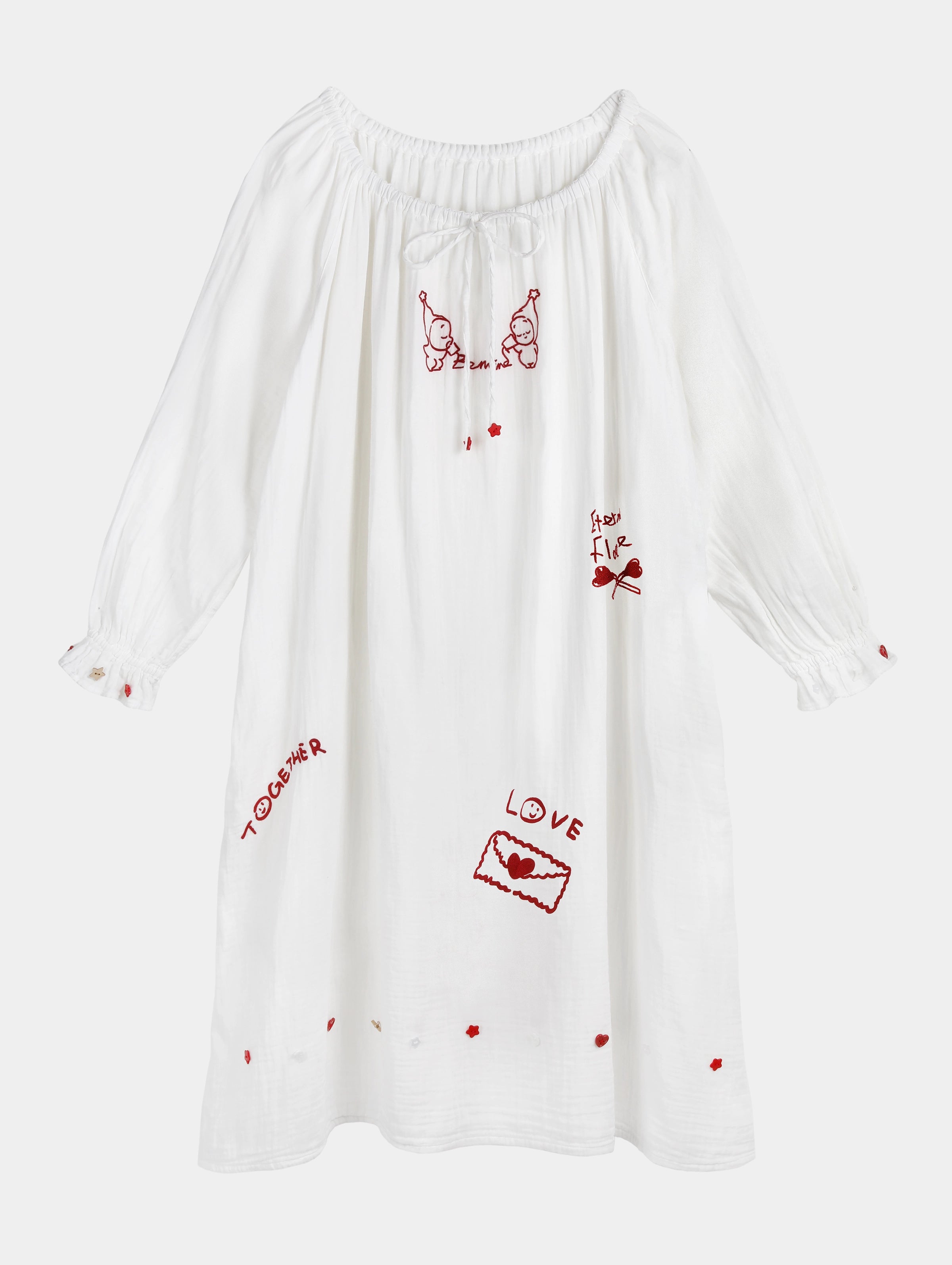 "tbh × TWINKLE TWINKLE" Embroidered Double-Layer Gauze Cotton Nightgown – Manuscript of Love