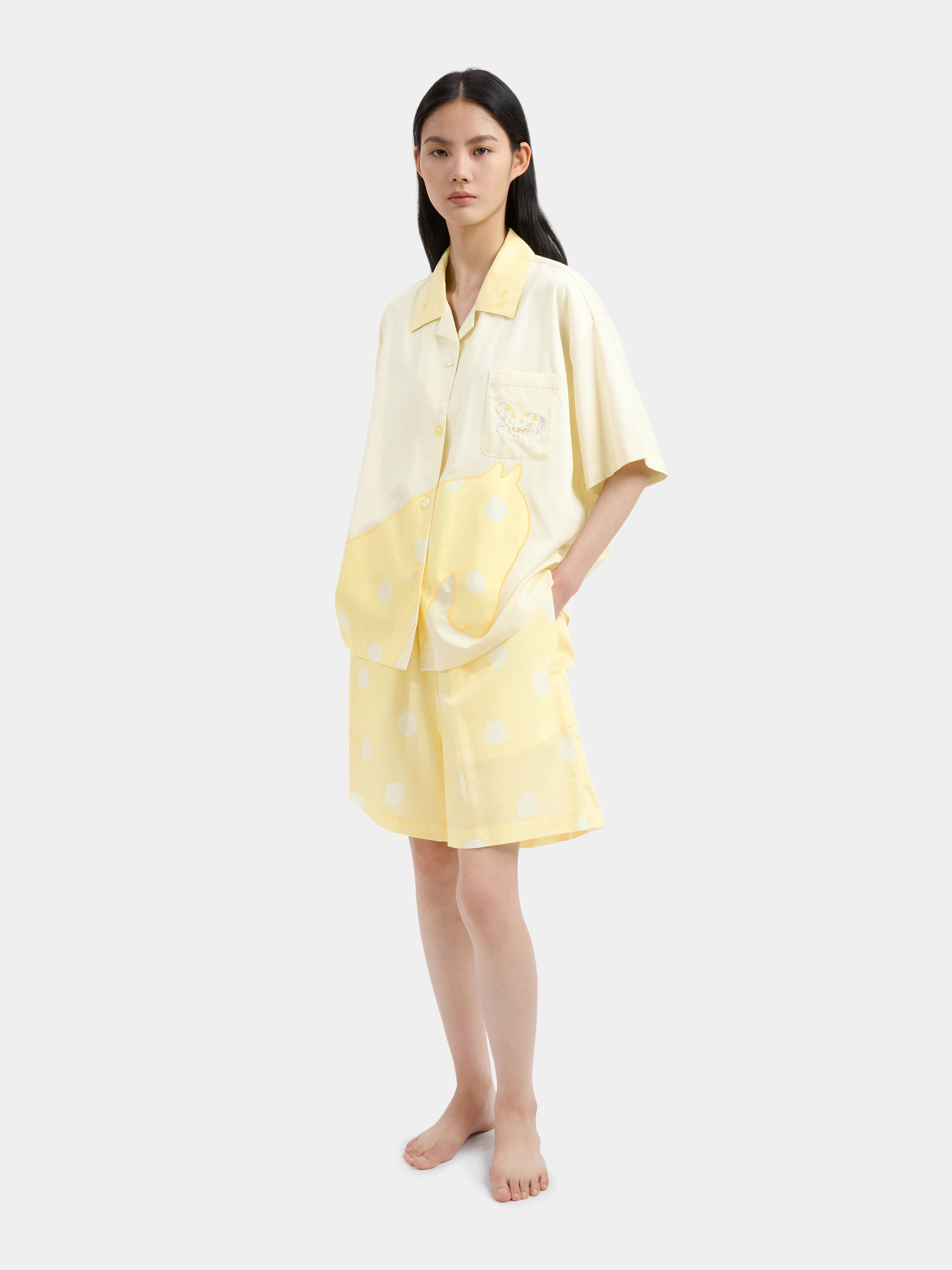 "Year of the Horse" Tencel Cotton Blend Loungewear Set Short Sleeve – Polka Dot Horse
