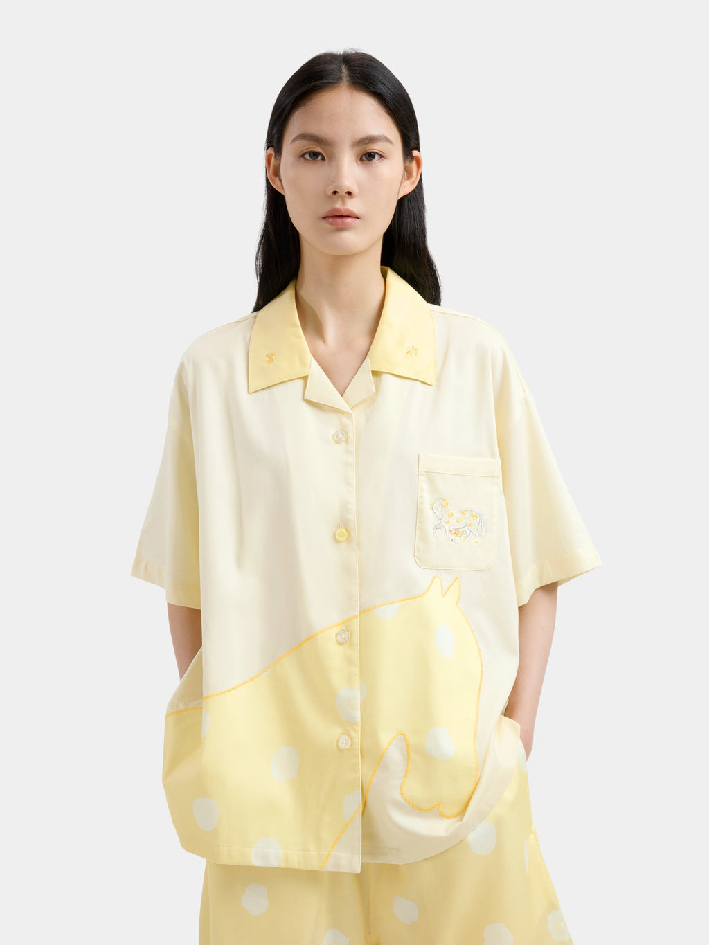 "Year of the Horse" Tencel Cotton Blend Loungewear Set Short Sleeve – Polka Dot Horse