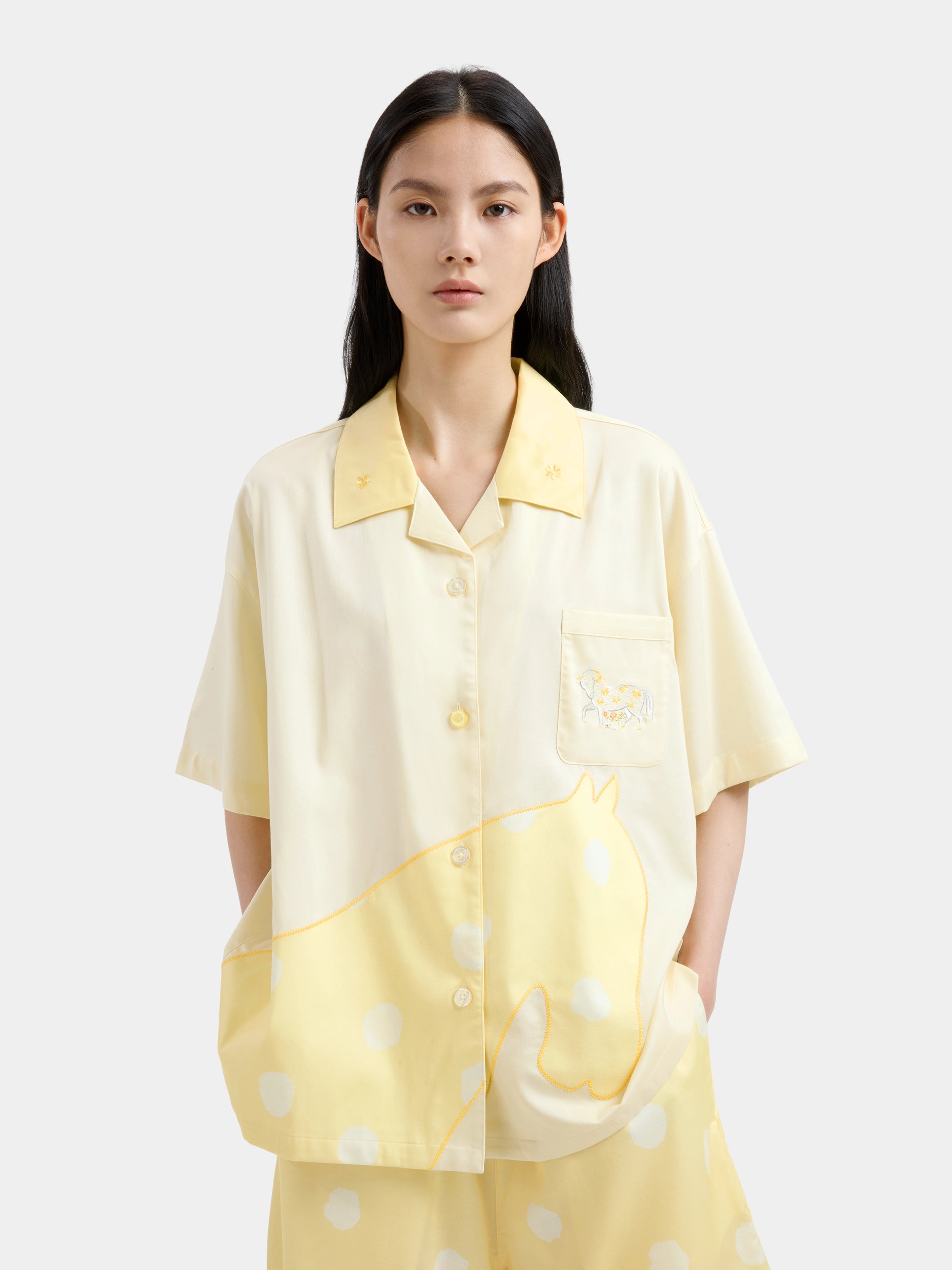 "Year of the Horse" Tencel Cotton Blend Loungewear Set Short Sleeve – Polka Dot Horse