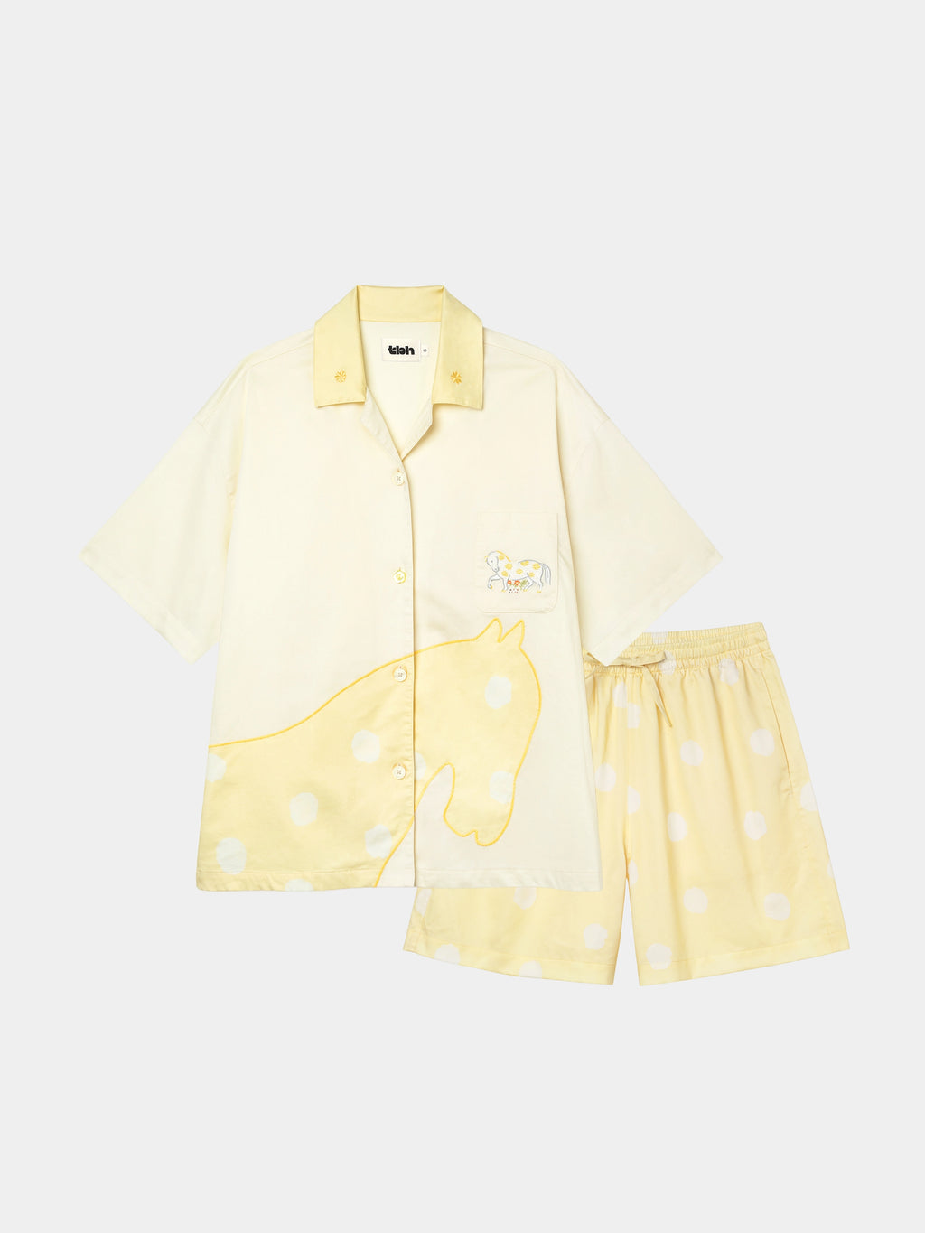 "Year of the Horse" Tencel Cotton Blend Loungewear Set Short Sleeve – Polka Dot Horse