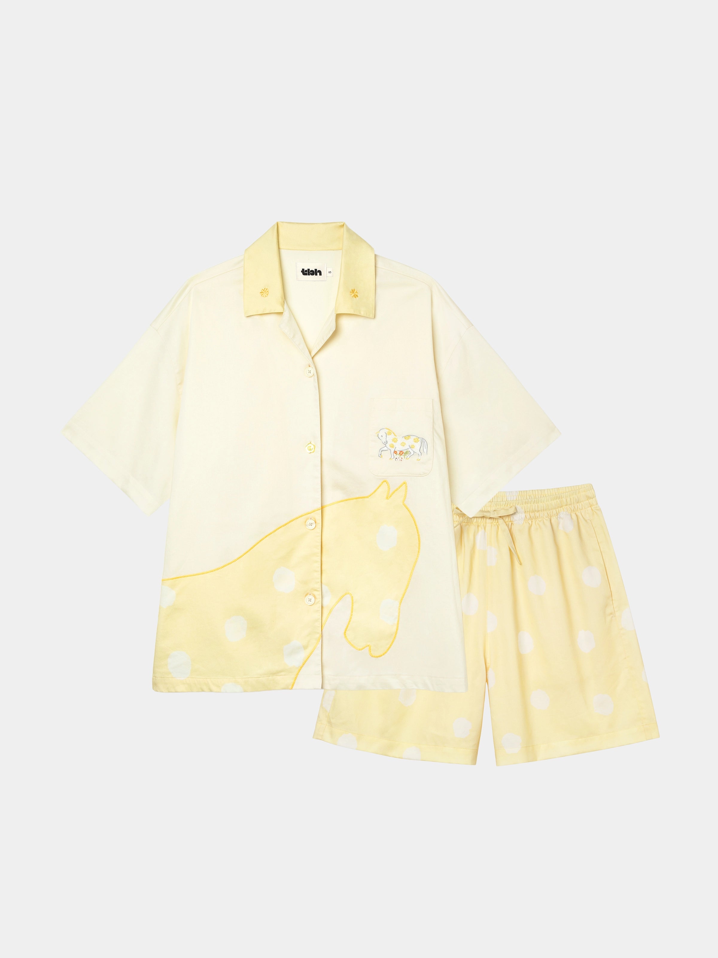 "Year of the Horse" Tencel Cotton Blend Loungewear Set Short Sleeve – Polka Dot Horse