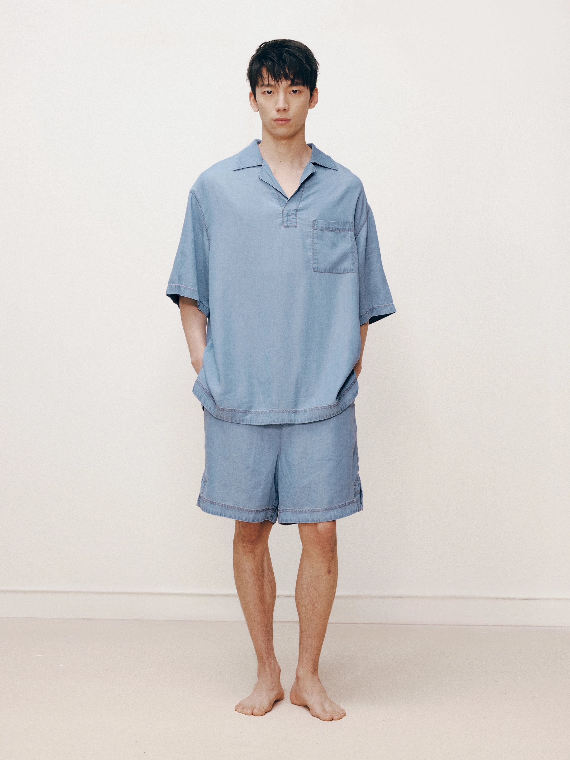 Tencel Short Sleeve Loungewear Set – Light Wash