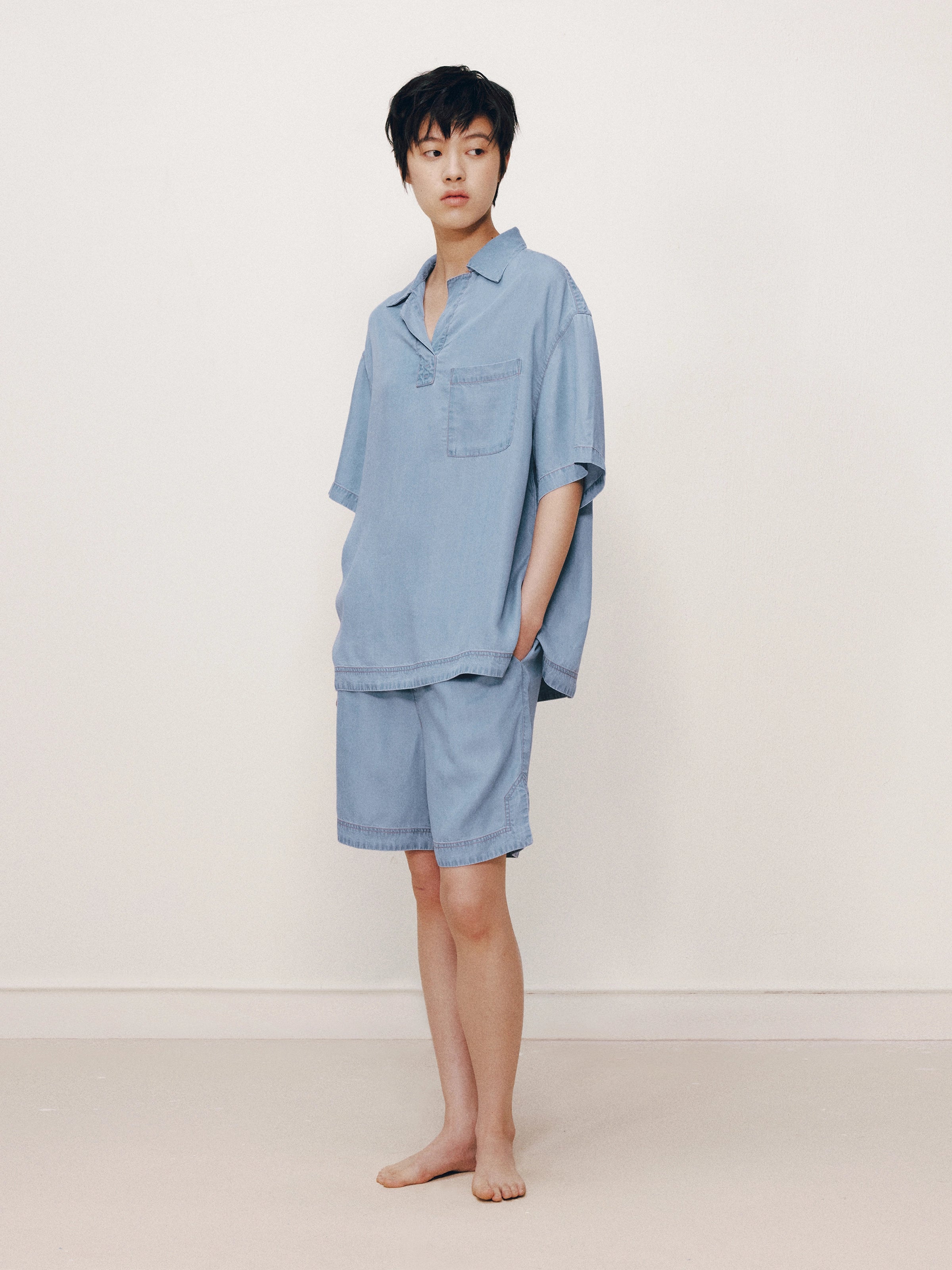 Tencel Short Sleeve Loungewear Set – Light Wash