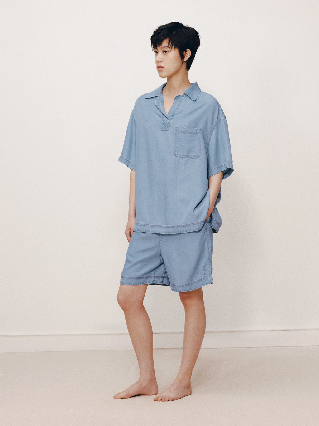 Tencel Short Sleeve Loungewear Set – Light Wash