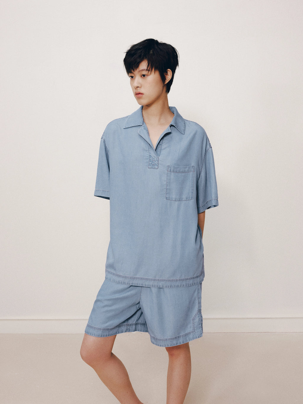 Tencel Short Sleeve Loungewear Set – Light Wash