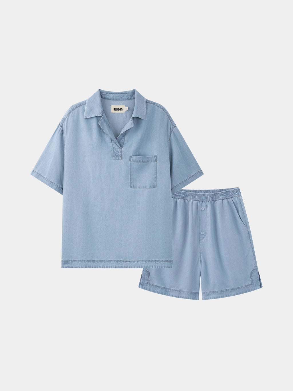 Tencel Short Sleeve Loungewear Set – Light Wash