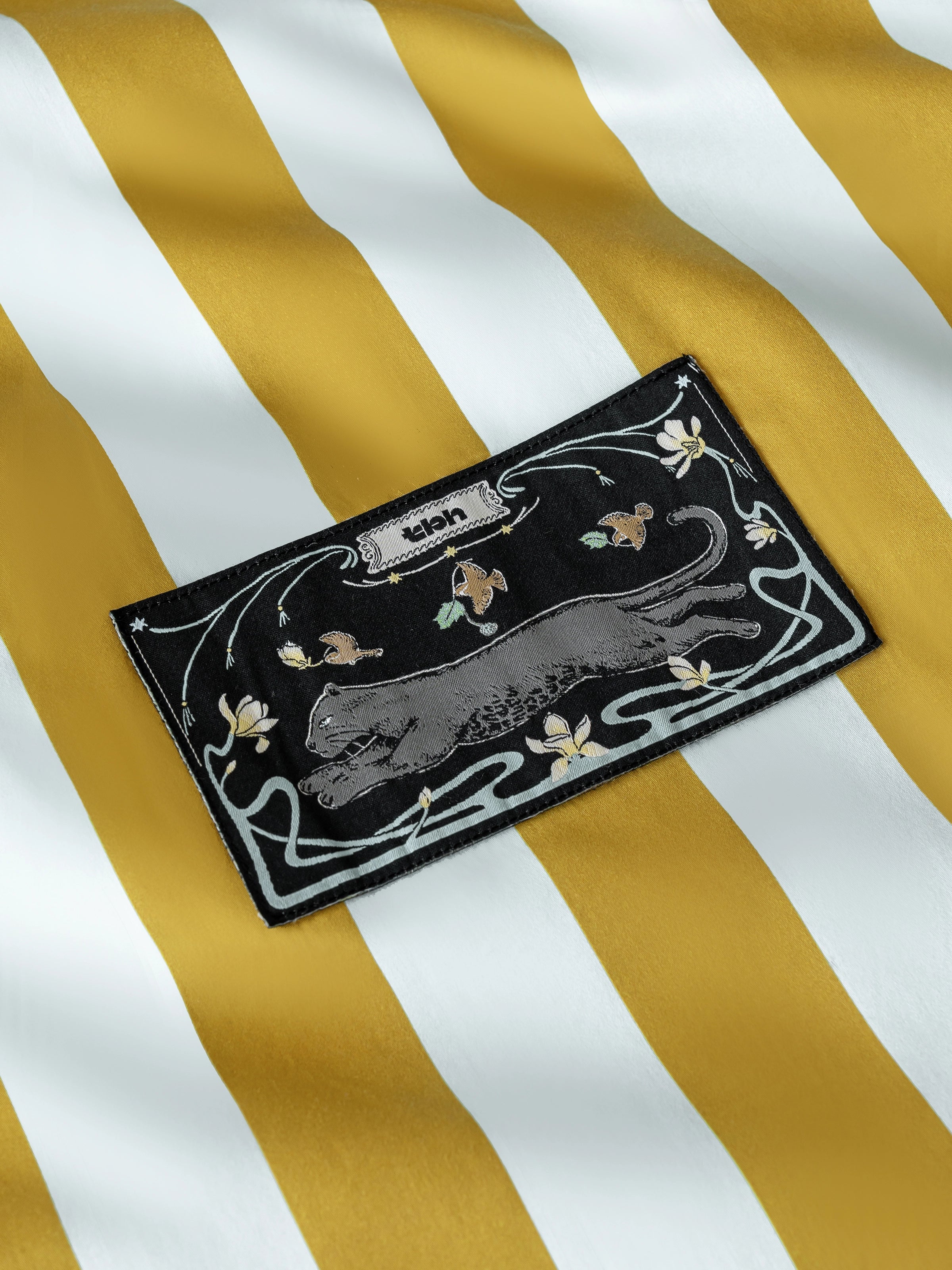 "Urban Jungle" Black Panther Cotton Sateen Jacquard Bedding Set – Blue & Green Stripes