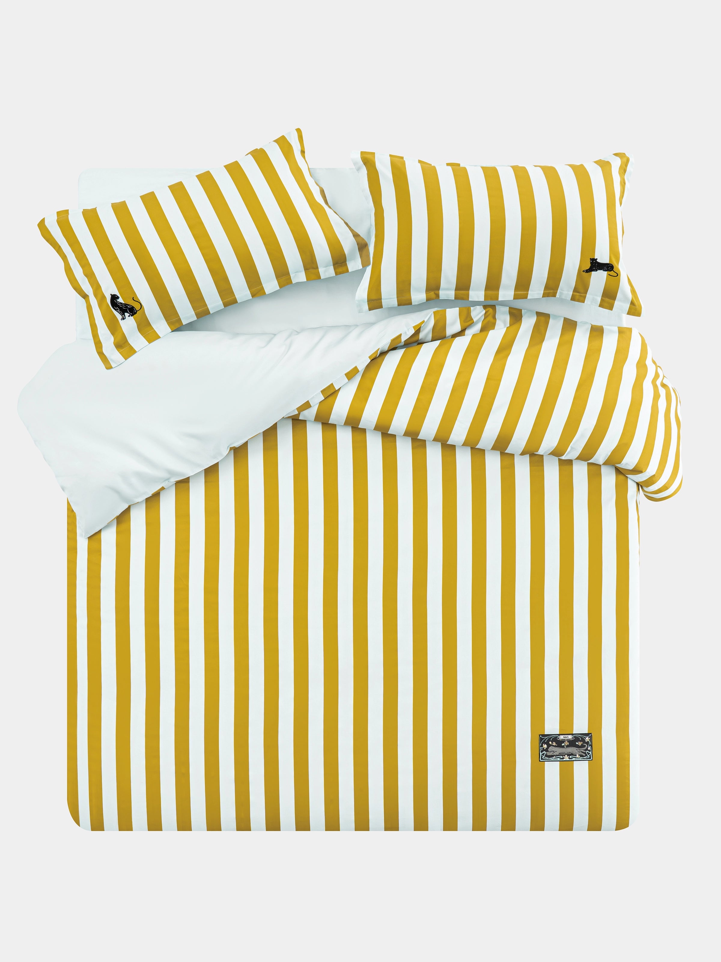 "Urban Jungle" Black Panther Cotton Sateen Jacquard Bedding Set – Blue & Green Stripes