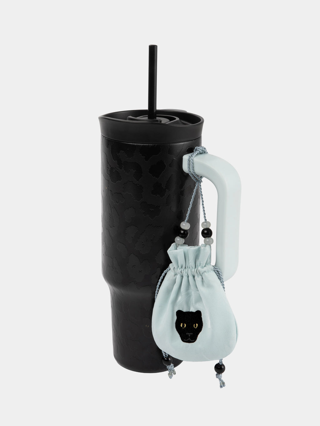 "Urban Jungle" Black Panther Jumbo Stainless Steel Insulated Tumbler with Straw (With Mini Frame Purse) – Black Leopard – 900ml