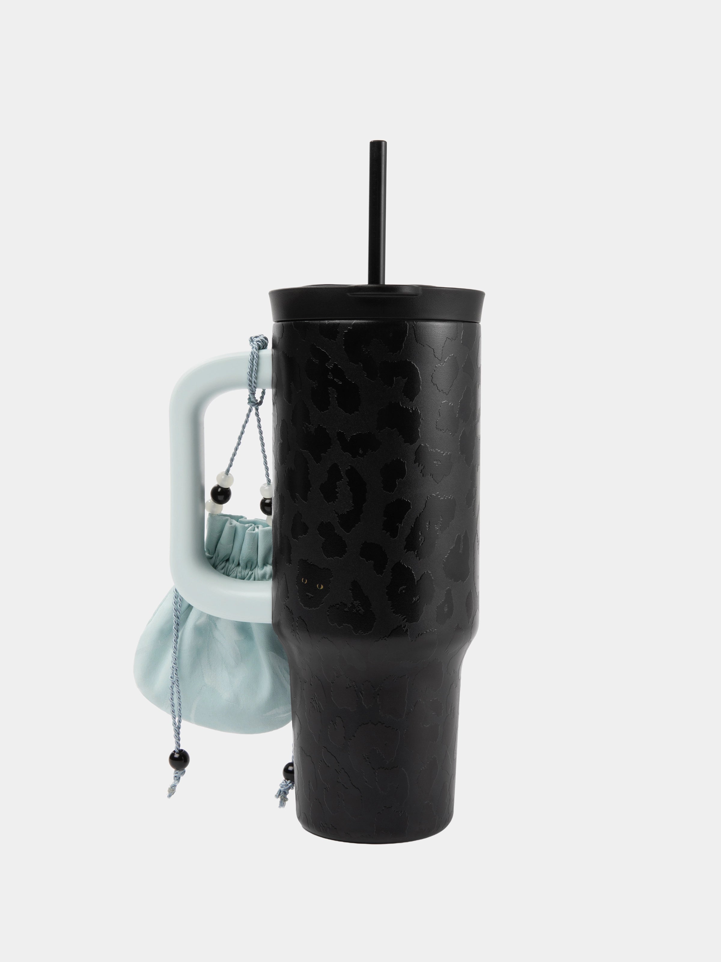 "Urban Jungle" Black Panther Jumbo Stainless Steel Insulated Tumbler with Straw (With Mini Frame Purse) – Black Leopard – 900ml