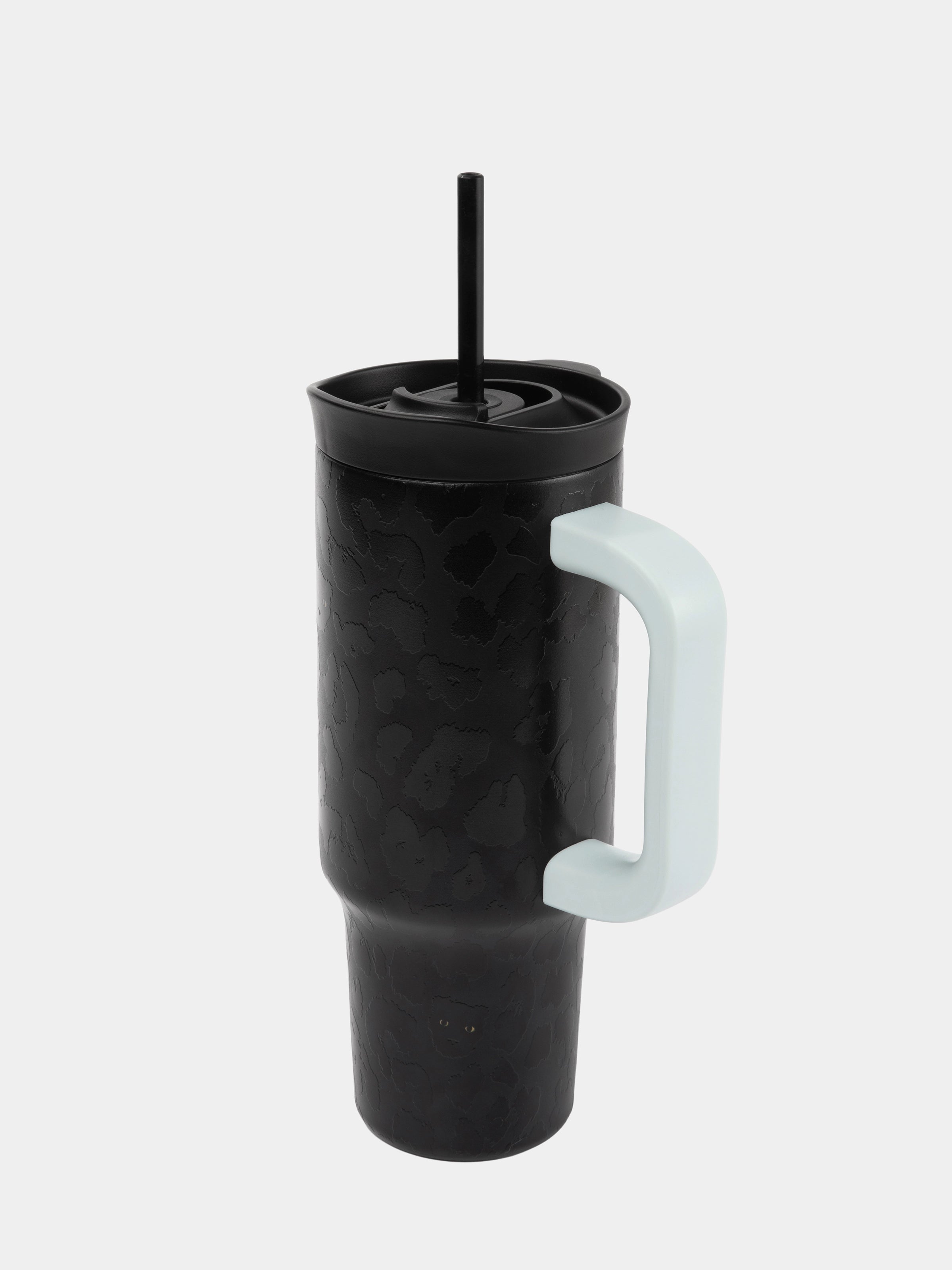 "Urban Jungle" Black Panther Jumbo Stainless Steel Insulated Tumbler with Straw (With Mini Frame Purse) – Black Leopard – 900ml