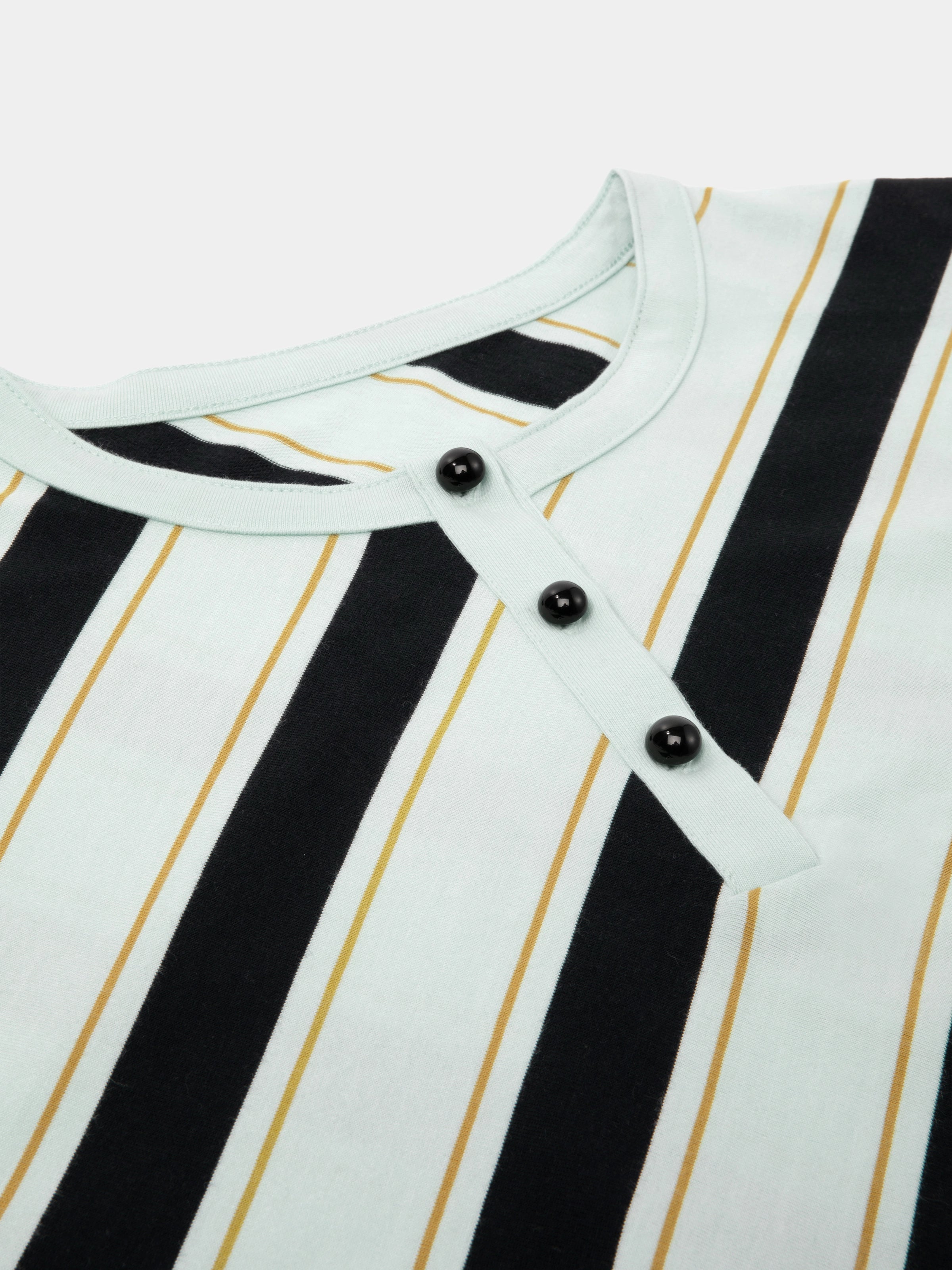 "Urban Jungle" Black Panther Knitted Henley Top – Blue & Black Stripes