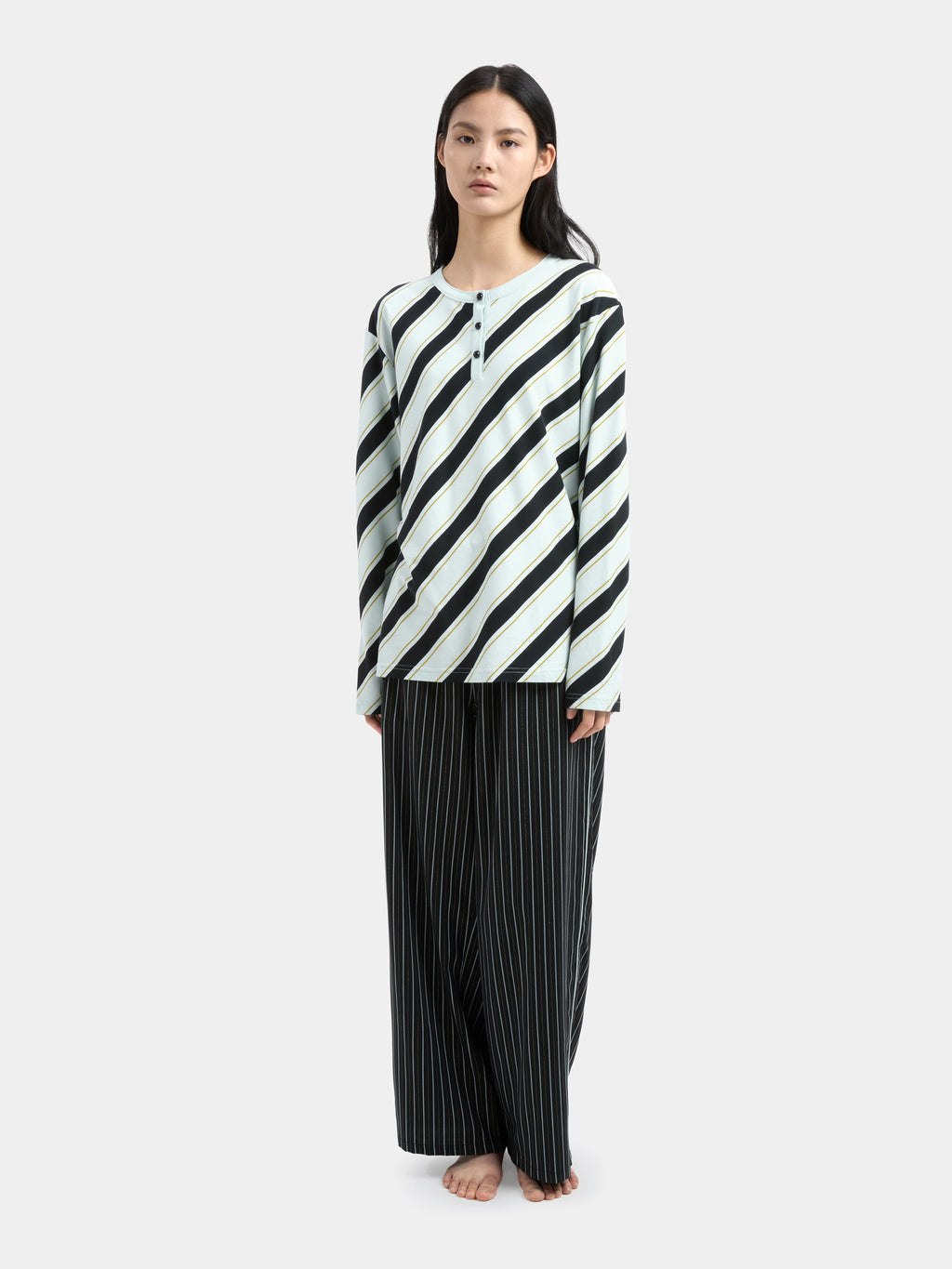"Urban Jungle" Black Panther Knitted Henley Top – Blue & Black Stripes